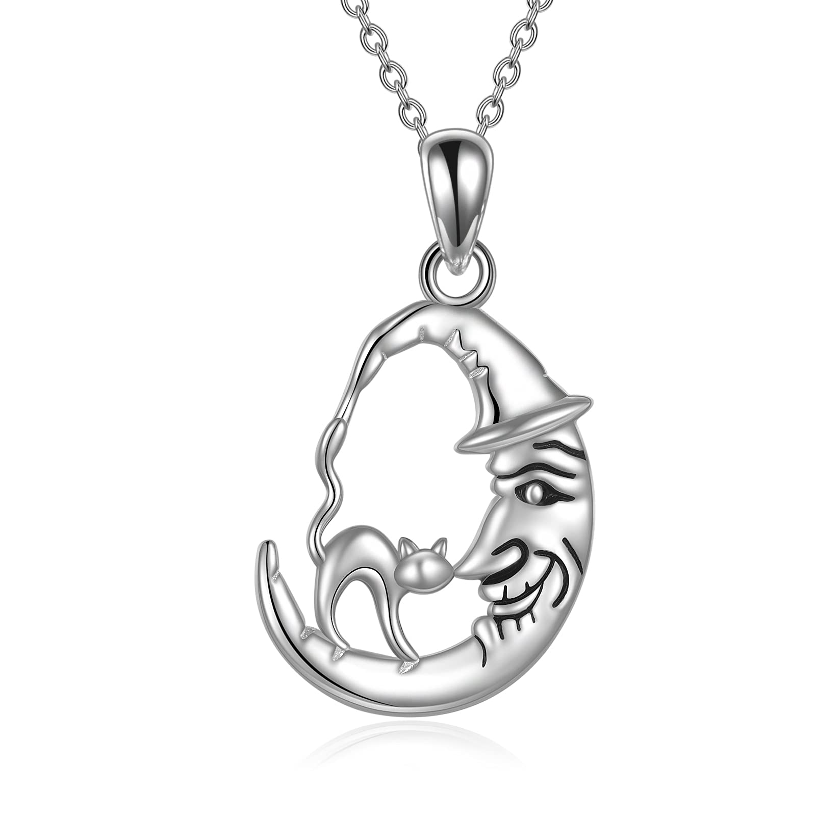 925 Sterling Silver Cat on Moon Pendant Necklace - Elegant Jewelry Gift for Women & Men | Perfect for Birthdays, Anniversaries & Cat Lovers