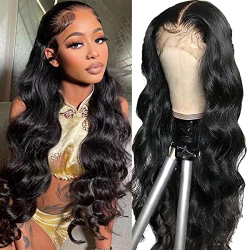 26 Inch Body Wave Lace Front Wigs Human Hair - Pre Plucked HD Transparent Lace Closure Wig with Baby Hair & Natural Hairline - 150% Density Glueless Human Hair Wigs for Black Women - Natural Color - Perfect for Daily Wear, Parties, Weddings & Special Occasions