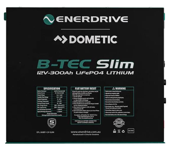 Enerdrive B-TEC 300Ah 12V LiFePO4 Slim Metal Case Deep Cycle Battery - Perfect for RVs, Marine & Off-Grid Solar Power Systems
