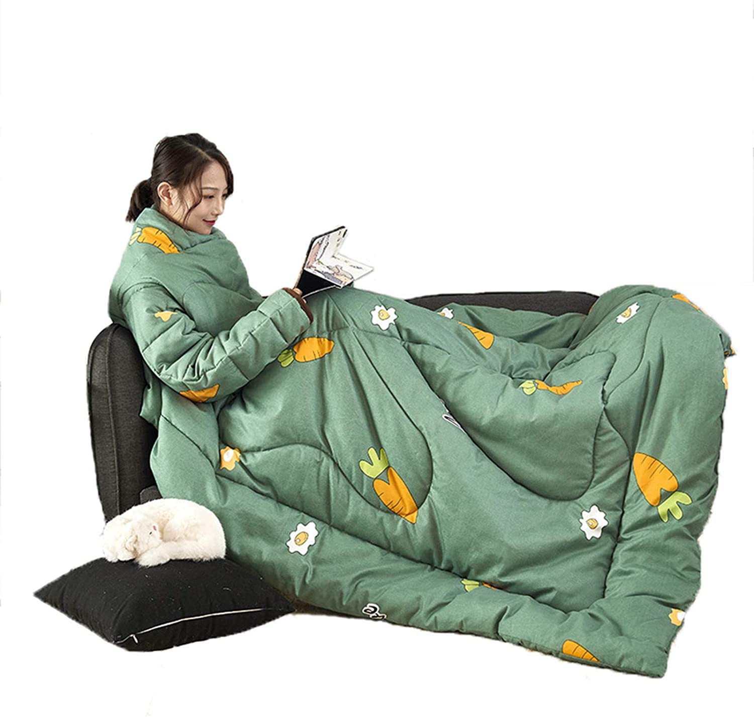 MOSHUO Wearable Blanket with Sleeves - Soft Thickened Winter Quilt for Adults, Oversized 150x200cm Flannel Blanket - Perfect for Home, Office, Gaming & Relaxing (Grey) - Cozy for Napping, Reading & Phone Time