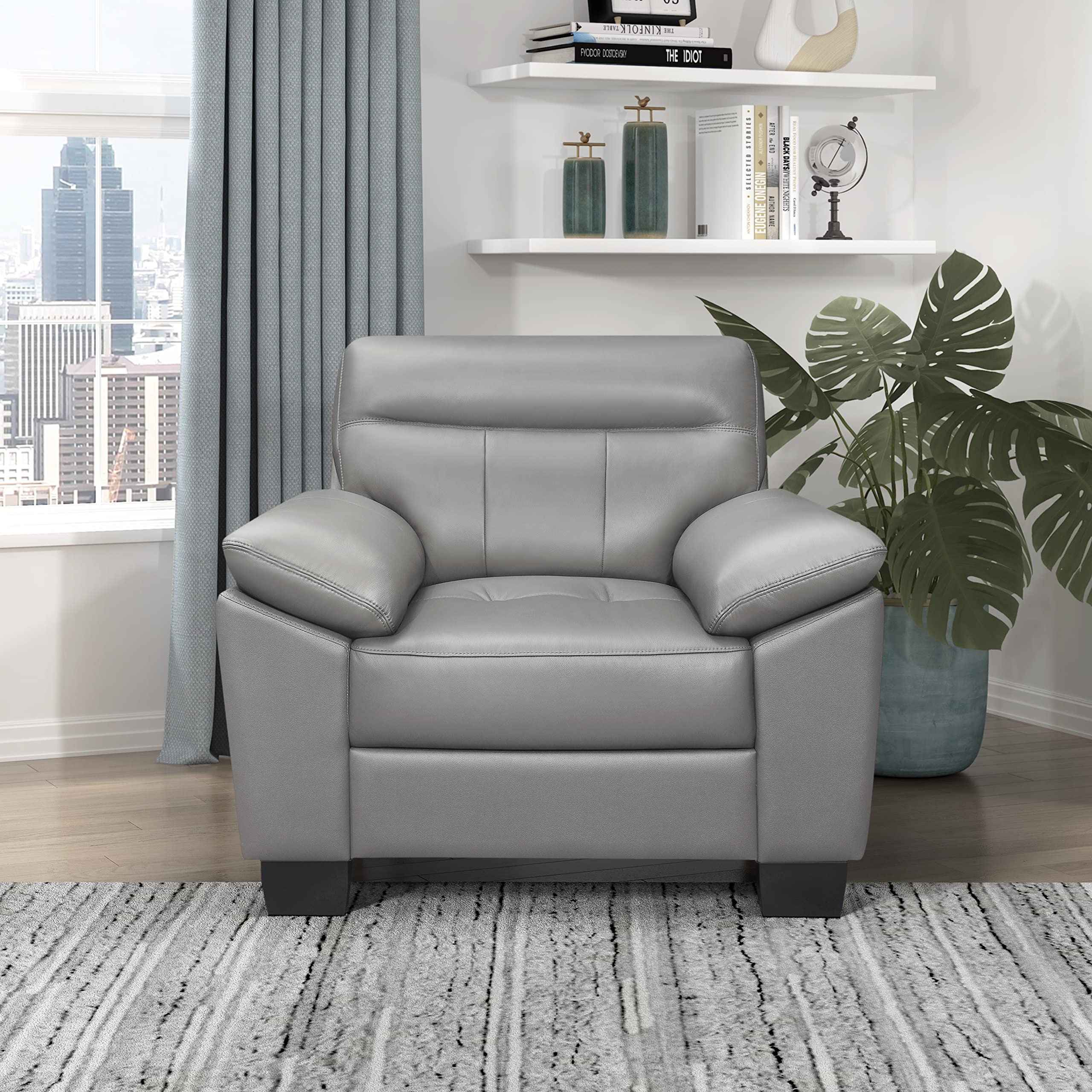 Lexicon Kassel Modern Living Room Chair - Gray Upholstered Accent Chair for Home, Office & Lounge - Comfortable & Stylish Seating for Relaxing, Reading & Entertaining