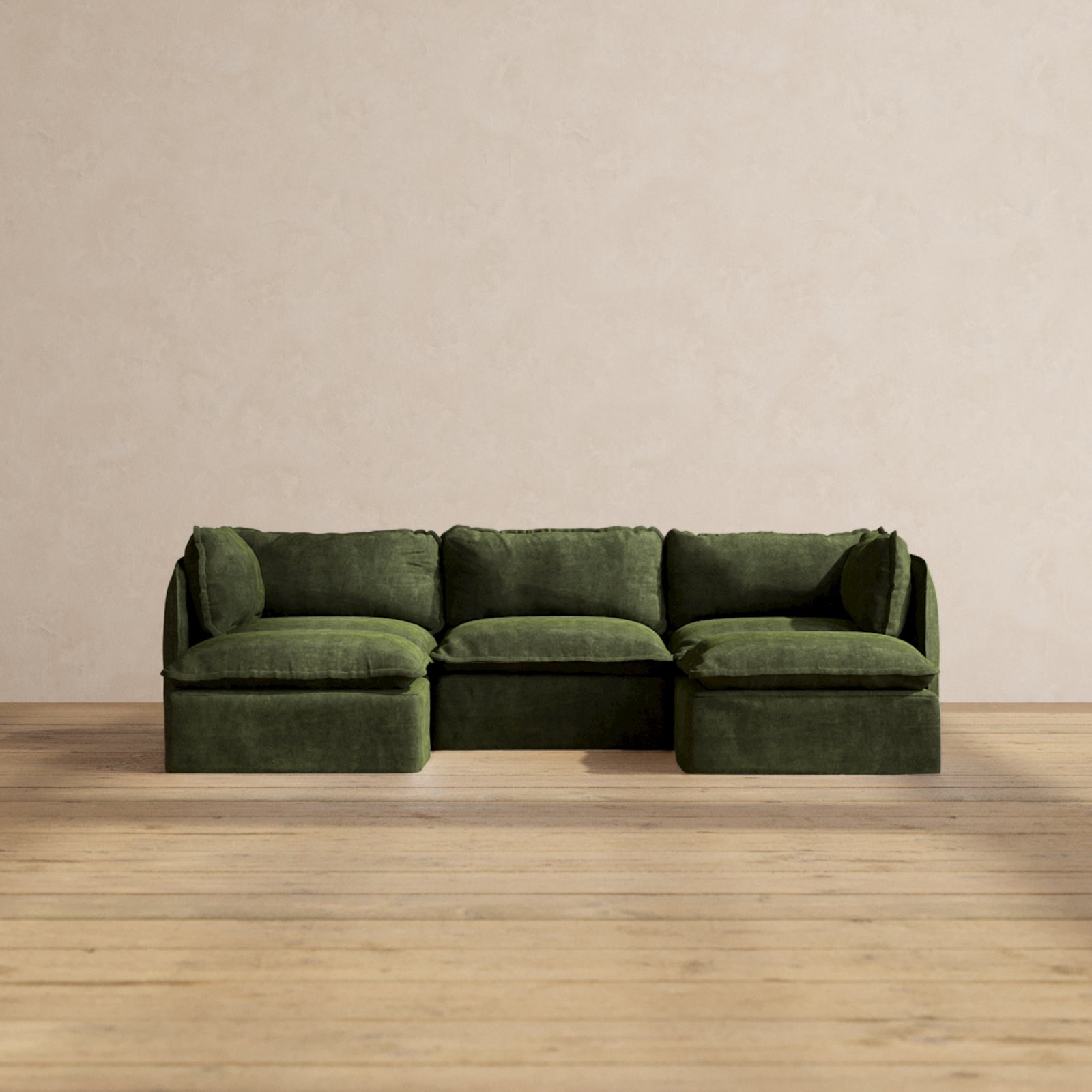 Modular Performance 3-Seater U-Shaped Sectional Sofa in Olive Green Fabric | Comfortable L-Shaped Couch for Living Room | Perfect for Family Gatherings & Movie Nights
