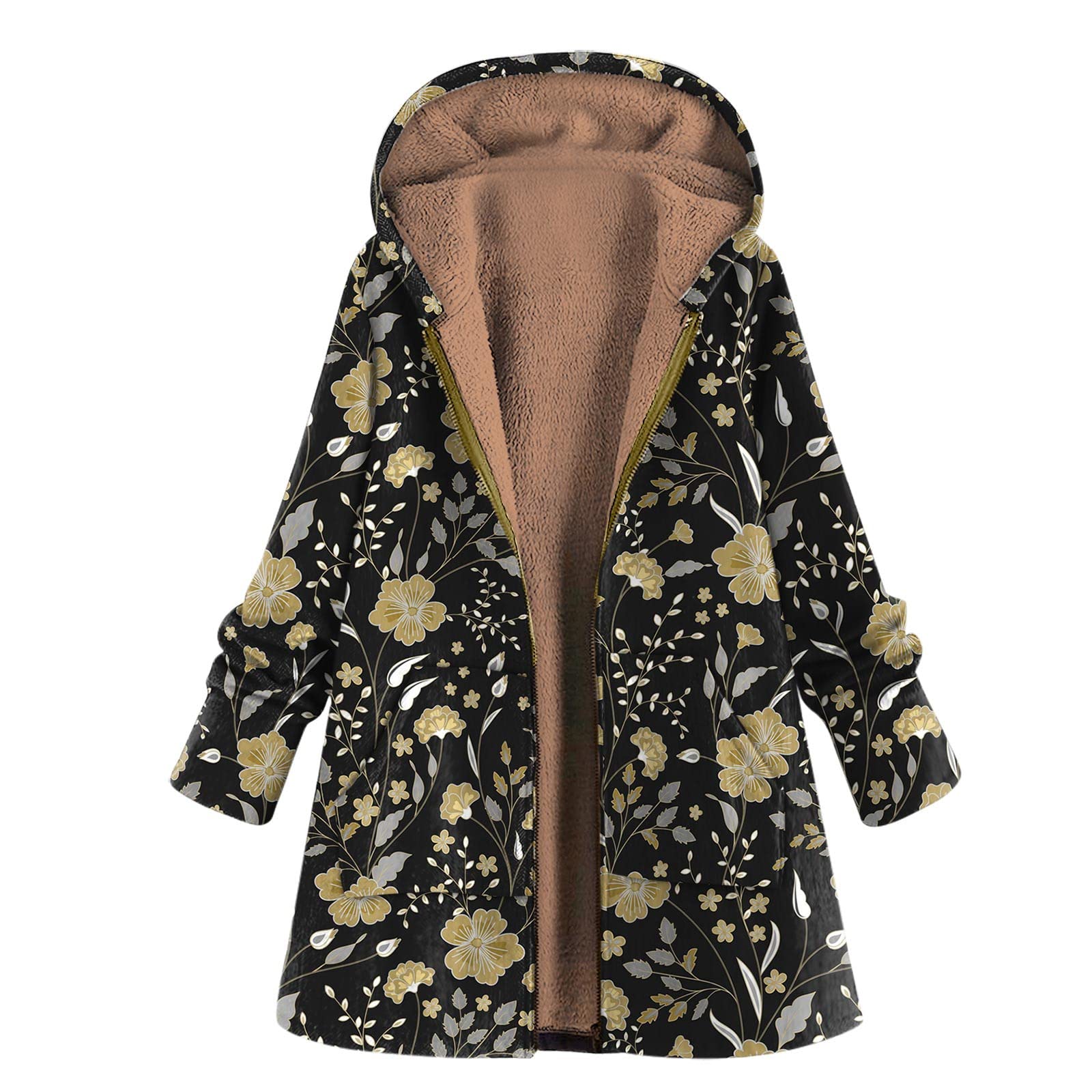 Women's Fleece Hooded Bed Jacket with Pockets - Cozy Plush Winter Coat for Lounge & Sleep - Plus Size Printed Robe for Home, Travel & Relaxation