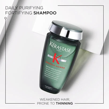 Genesis Homme Bain De Force Daily Shampoo for Men - Strengthening & Volumizing Hair Care - Perfect for Daily Use at Home, Gym, or Travel