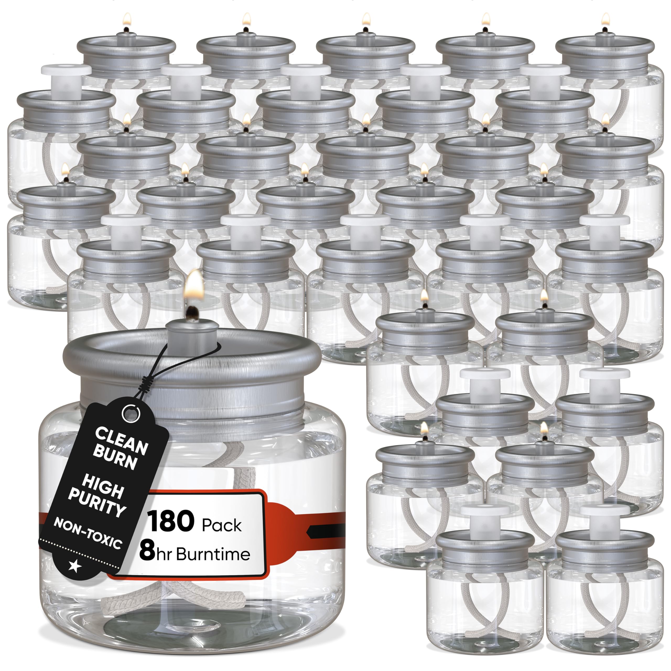Long-Lasting Disposable Liquid Candles - 180 Pack Oil Tea Lights with 8 Hour Burn Time, Dripless & Smokeless - Perfect for Weddings, Restaurants, and Home Decor