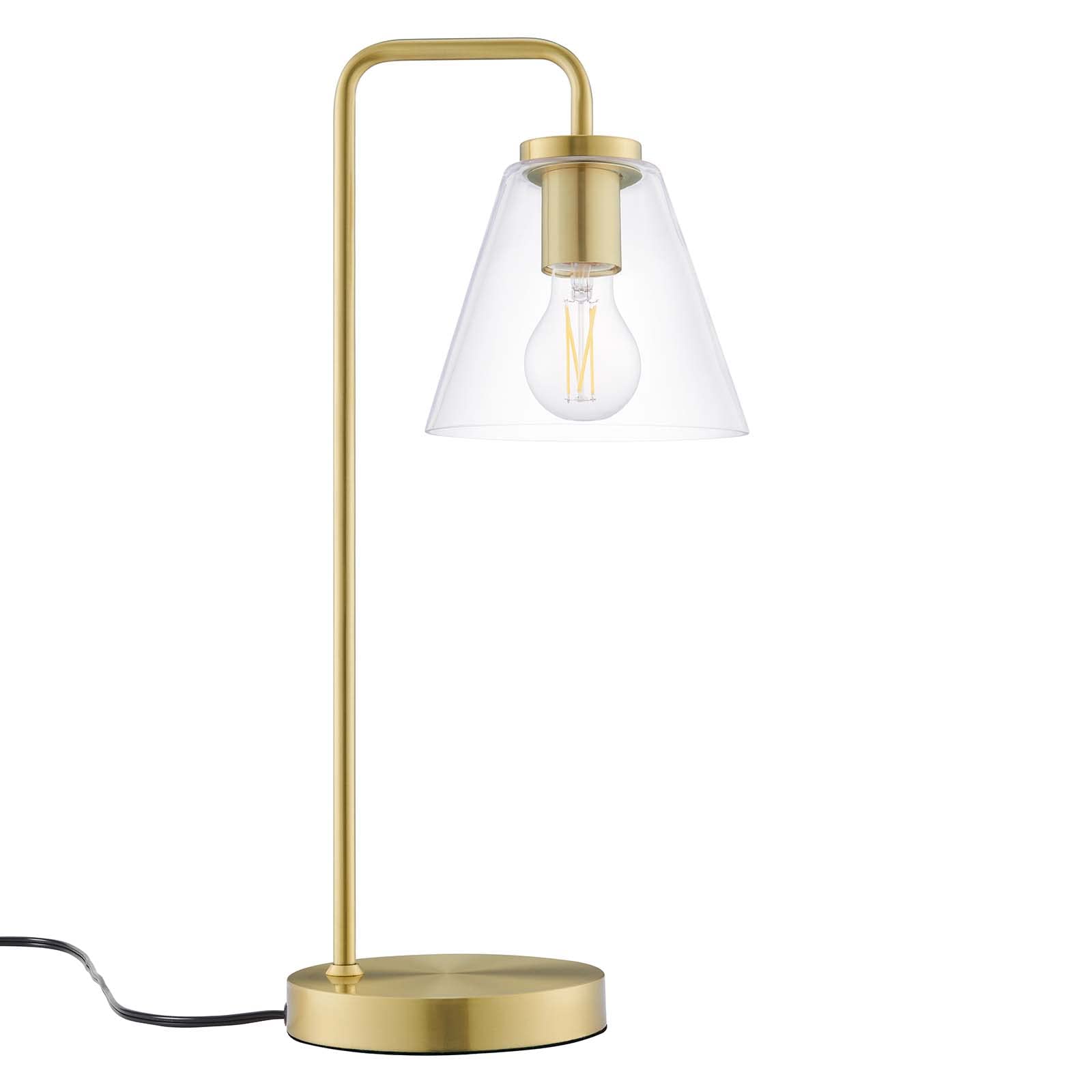 Modway Element Glass Table Lamp in Satin Brass - Modern Bedside & Living Room Lighting for Home Decor