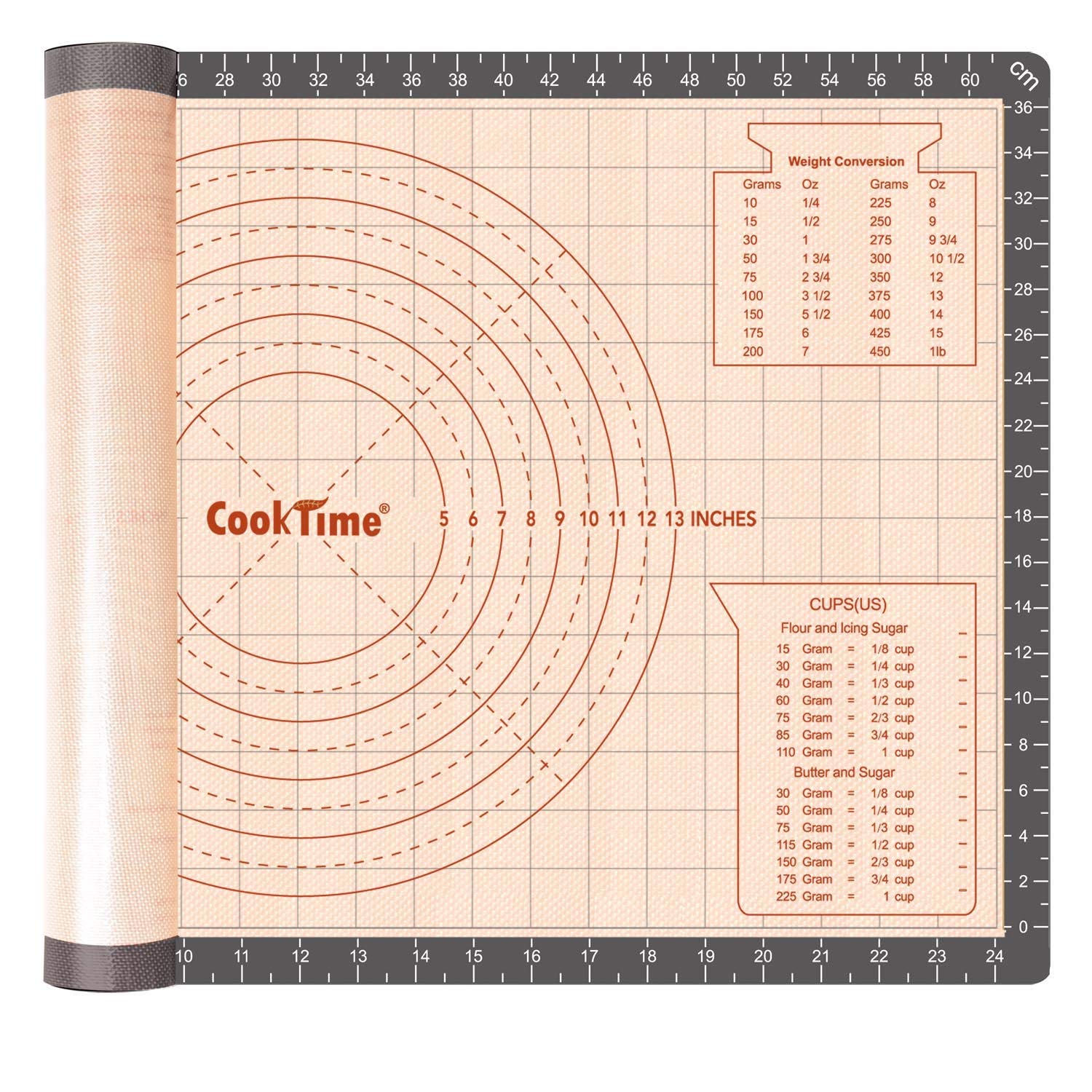 Non-Stick Silicone Baking Mat 26x16 Inch - Large Rolling Dough Mat with Measurements for Pizza, Fondant, Pie & Cake - Heat Resistant & Non-Slip Pastry Mat by Cook Time - Perfect for Home Baking, Pastry Making & Kitchen Prep