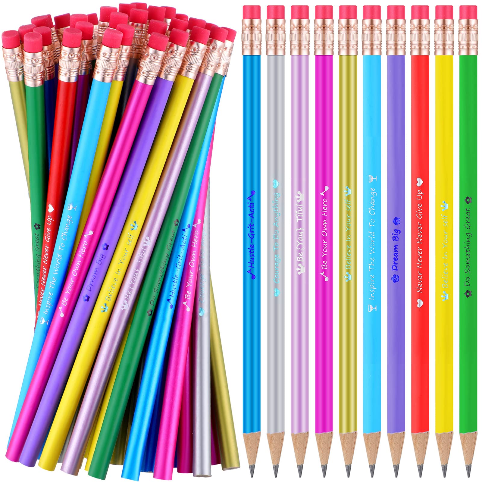50pcs Motivational Pencils with Erasers - Inspirational HB Pencils for School, Office & Gifts