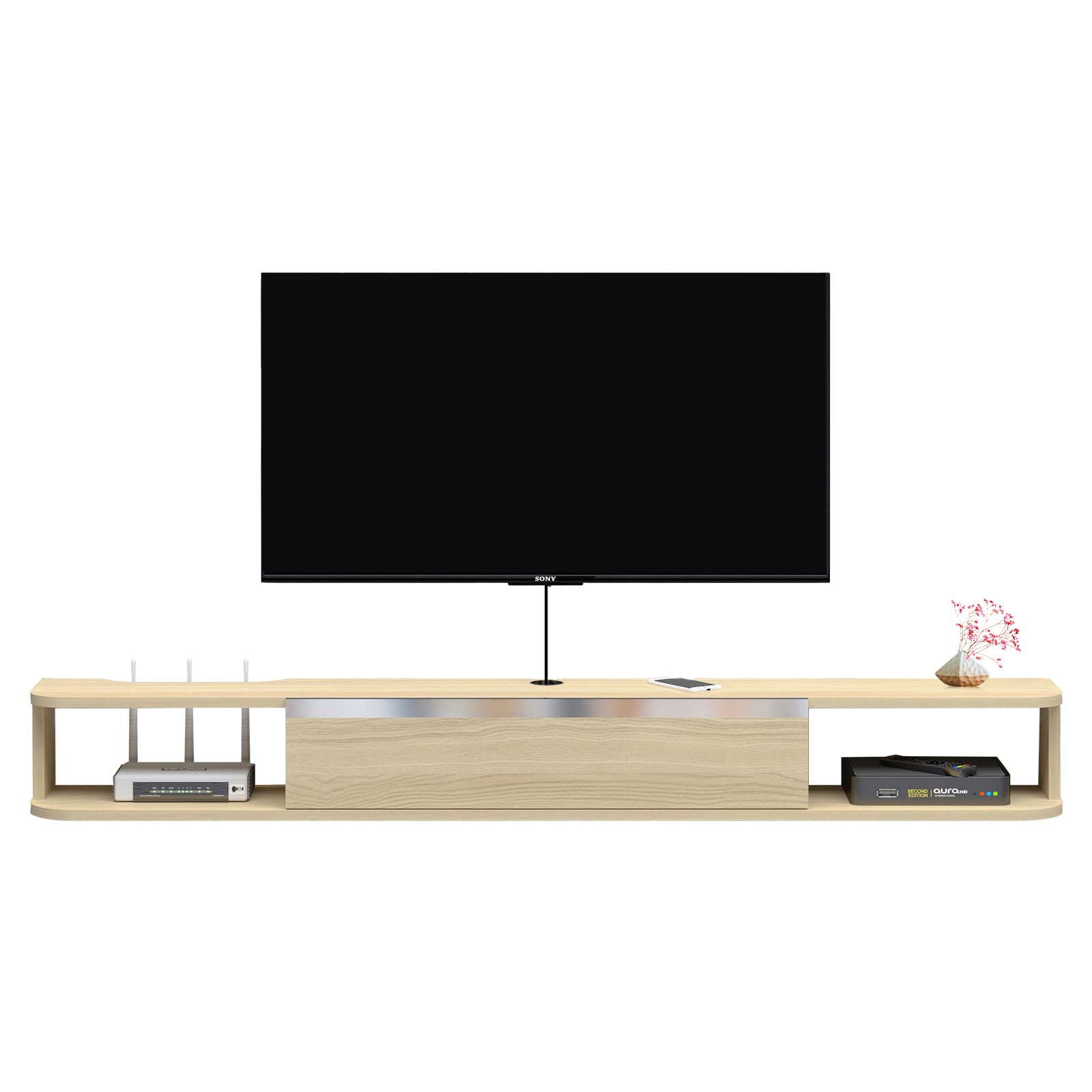 Pmnianhua Floating TV Stand - Wall Mounted Entertainment Media Console with Large Storage, 55.11 Inch TV Shelf for Living Room & Bedroom - Perfect for Modern Home Theater Setup and Space-Saving Organization