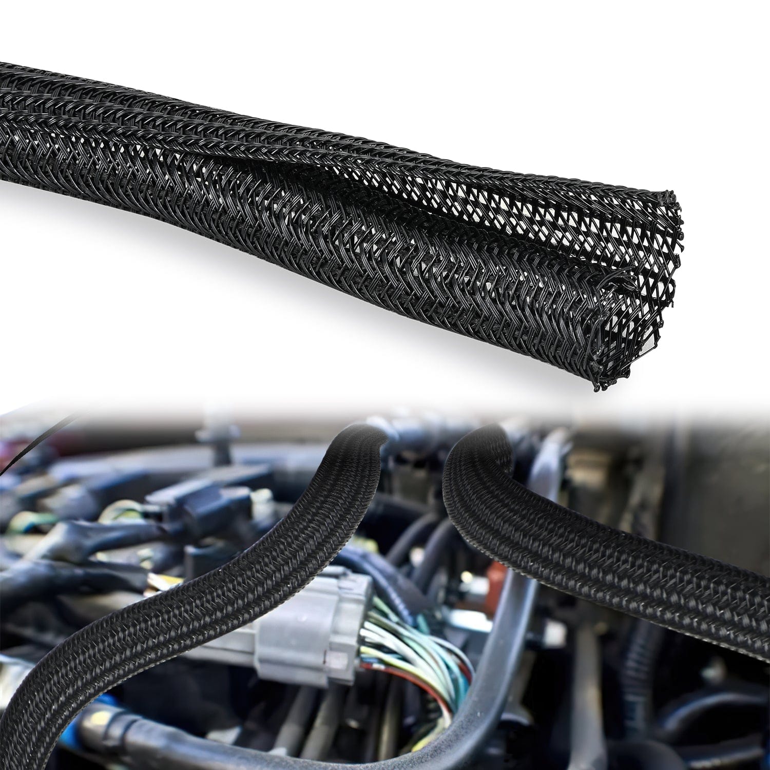 10ft 1 inch Cable Management Sleeves - Braided Cord Organizer for Home & Office - Perfect for TV, Computer, Desk Wire Management (Black, 3-Pack)