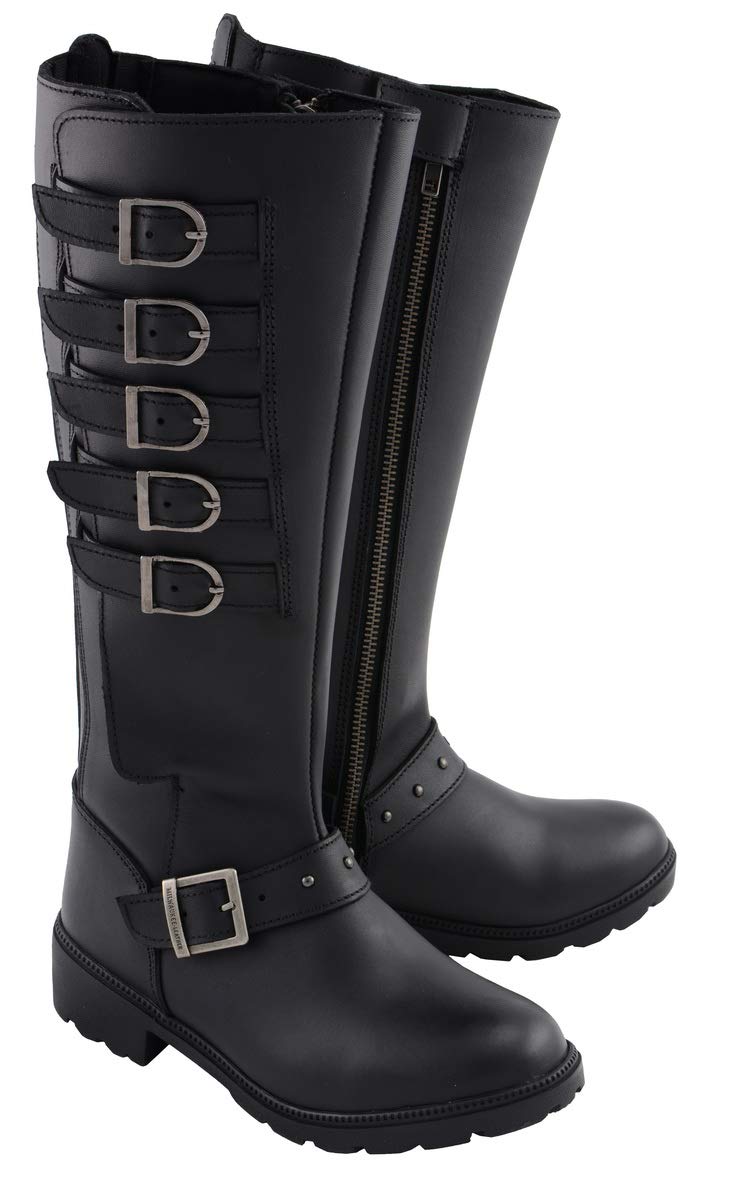 Milwaukee Leather MBL9395 Women's Black Leather 17-Inch Motorcycle Boots with Side Strap & Zipper - Size 7.5 | Durable Riding Boots for Harley Davidson & Cruiser Bikes | Perfect for Long Rides & Motorcycle Events
