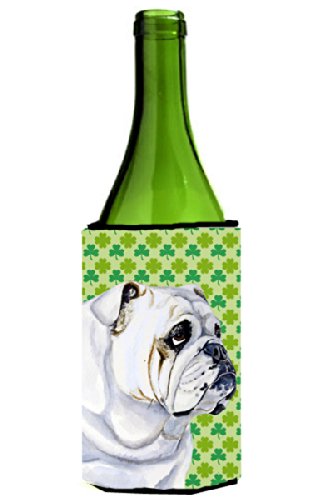 CoolCookware Bulldog English St. Patrick's Day Shamrock Portrait Wine Bottle Hugger - Fun Irish-Themed Bottle Holder for Parties & Home Decor
