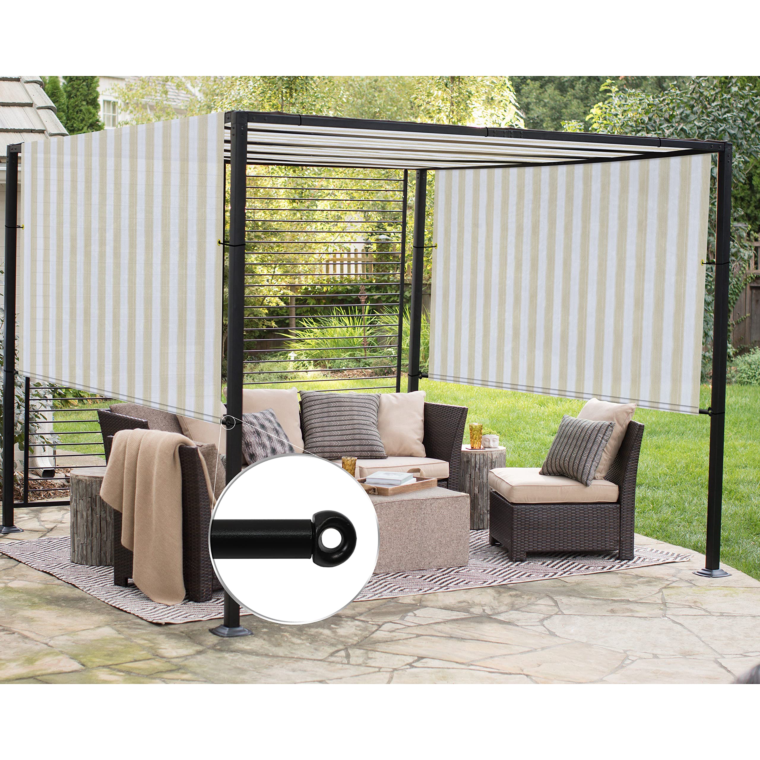 Universal Pergola Canopy Cover 13'x15' Beige & White Stripes - Patio Shade Screen for Balcony, Deck, Porch