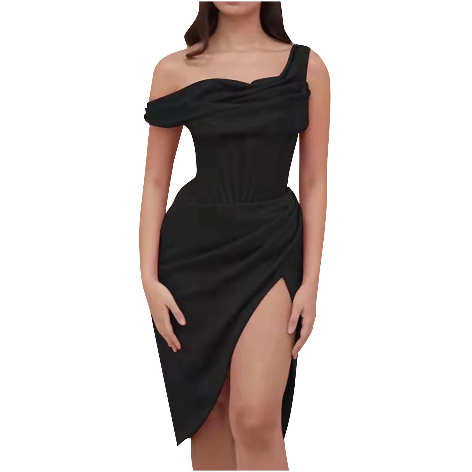 Women's One Shoulder Sleeveless Sun Dress - Summer Casual Floral Splicing Irregular Hem Sundress for Beach, Vacation & Outdoor Parties