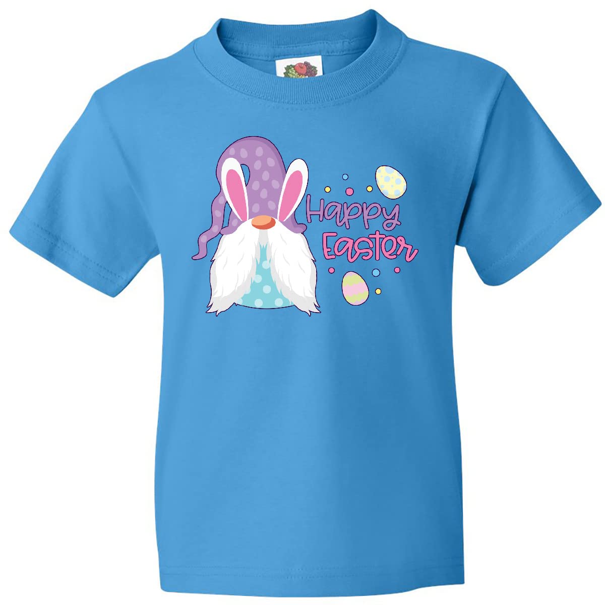 Inktastic Happy Easter Cute Gnome with Easter Eggs Youth T-Shirt | Fun Easter Outfit for Kids | Easter Party, Egg Hunt & Spring Celebration