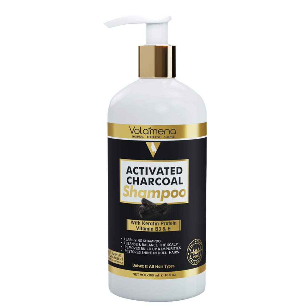 VOLAMENA Activated Charcoal Shampoo for Dandruff & Hair Fall Control - 300ml | Deep Cleansing & Scalp Care | Perfect for Daily Use & Sensitive Scalp