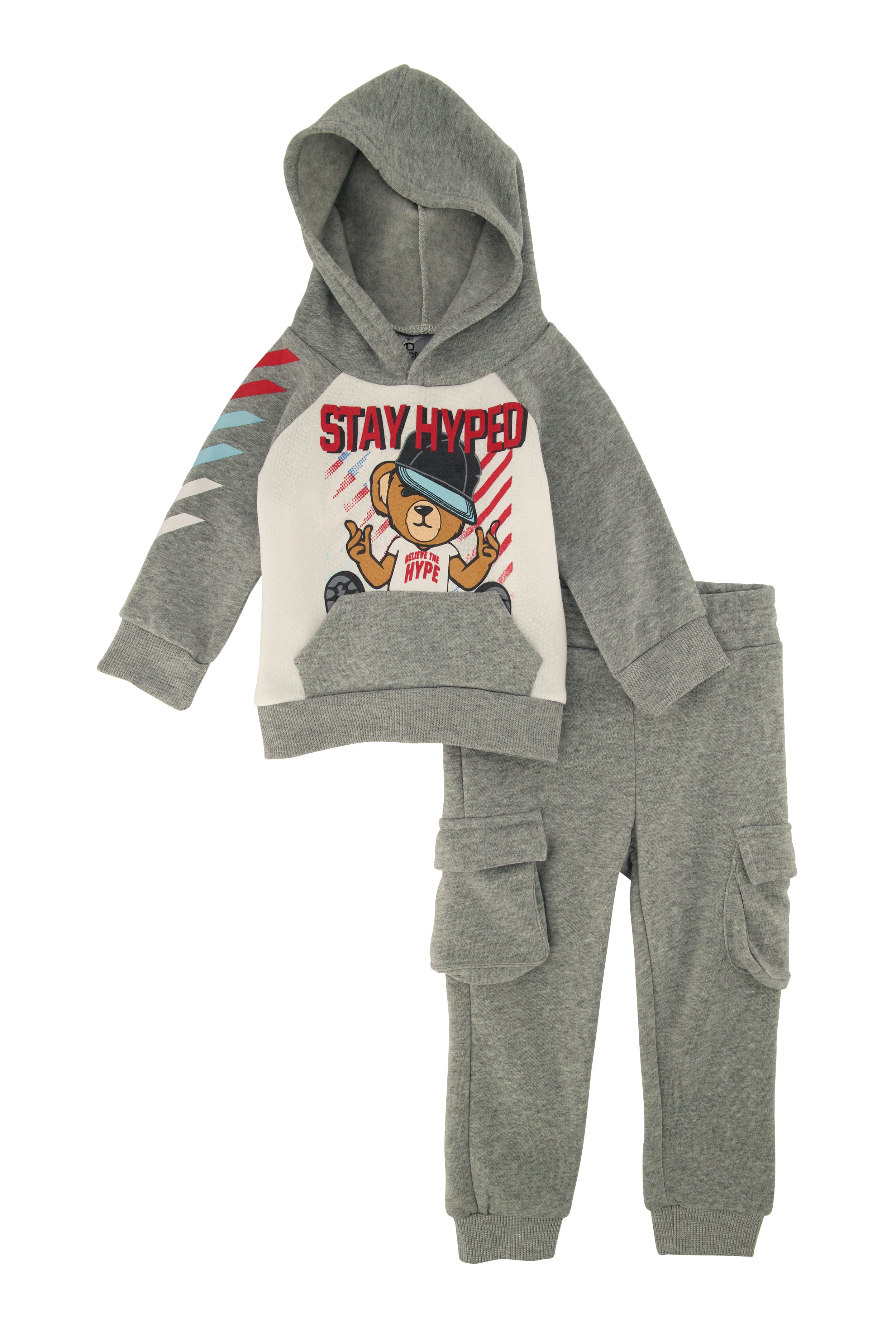 Baby Boys 12-24M Stay Hyped Hoodie & Cargo Joggers Set - Soft Cotton Comfort Outfit for Playdates & Toddler Adventures
