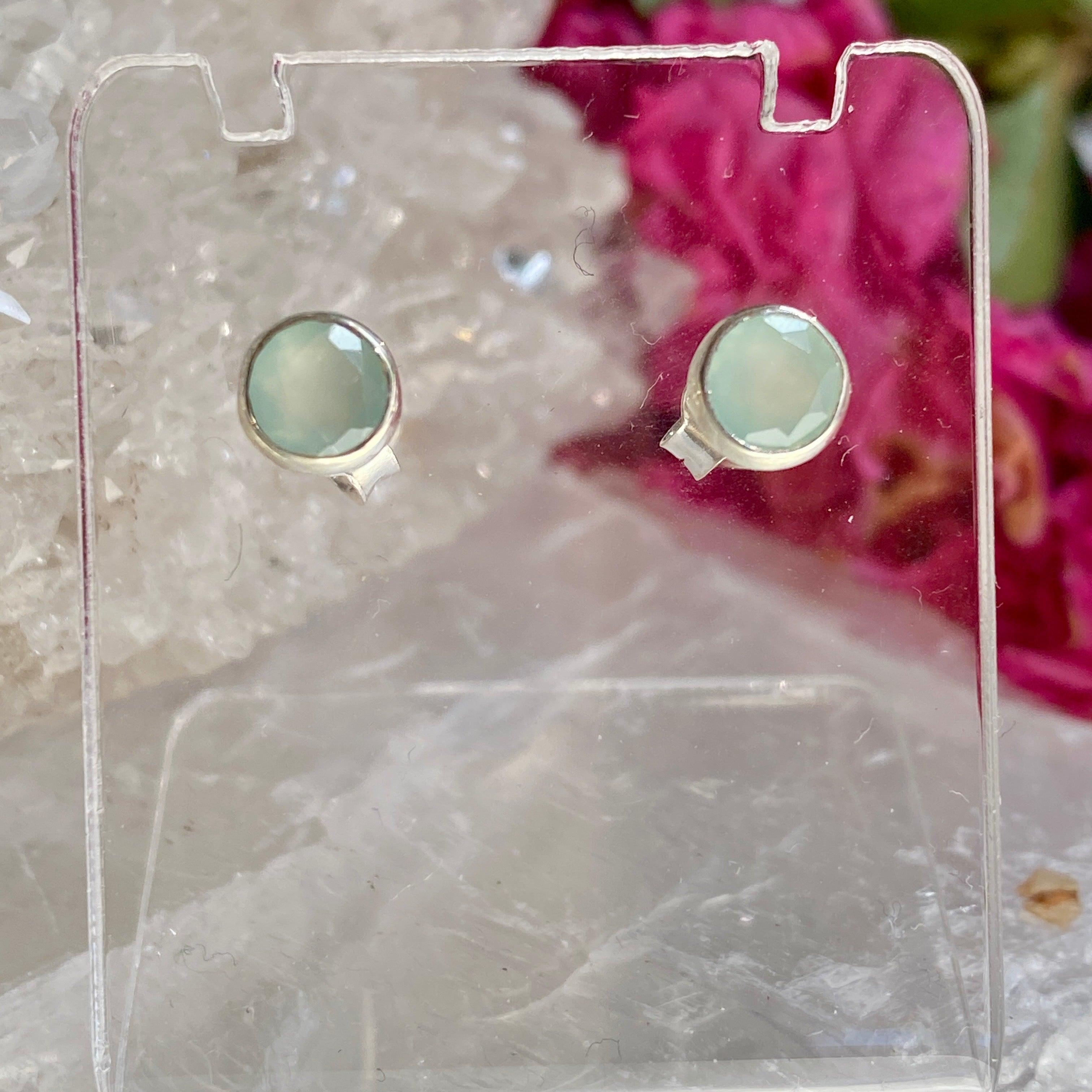 Aqua Chalcedony Petite Round Faceted Stud Earrings KEGJ1128 - Elegant Jewelry for Women, Perfect for Everyday Wear & Special Occasions