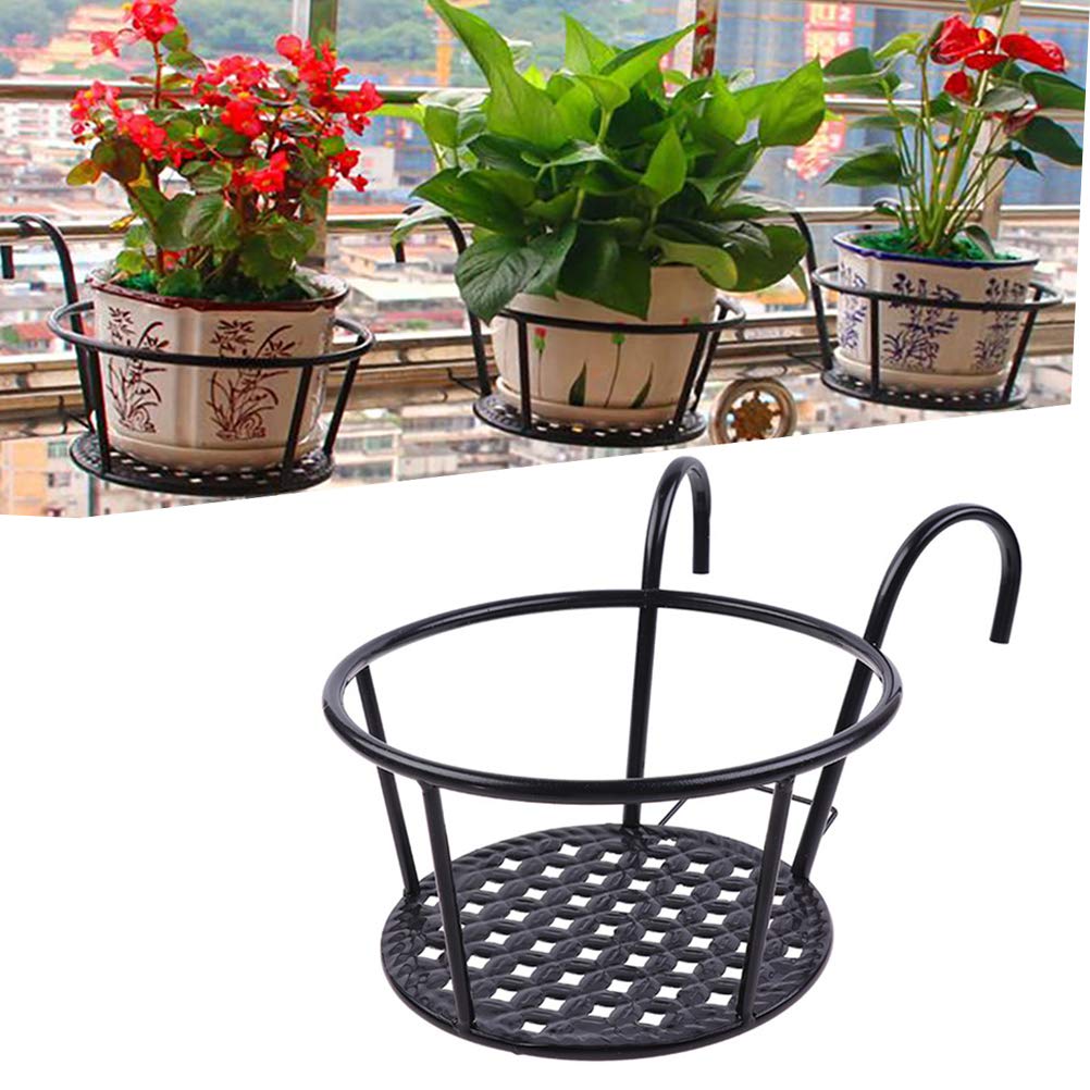Fymini Decorative Iron Flower Pot Hanger Basket - Balcony Railing Planter, Hanging Plant Container for Outdoor Garden, Patio, Fence - Perfect for Herbs, Flowers, Succulents