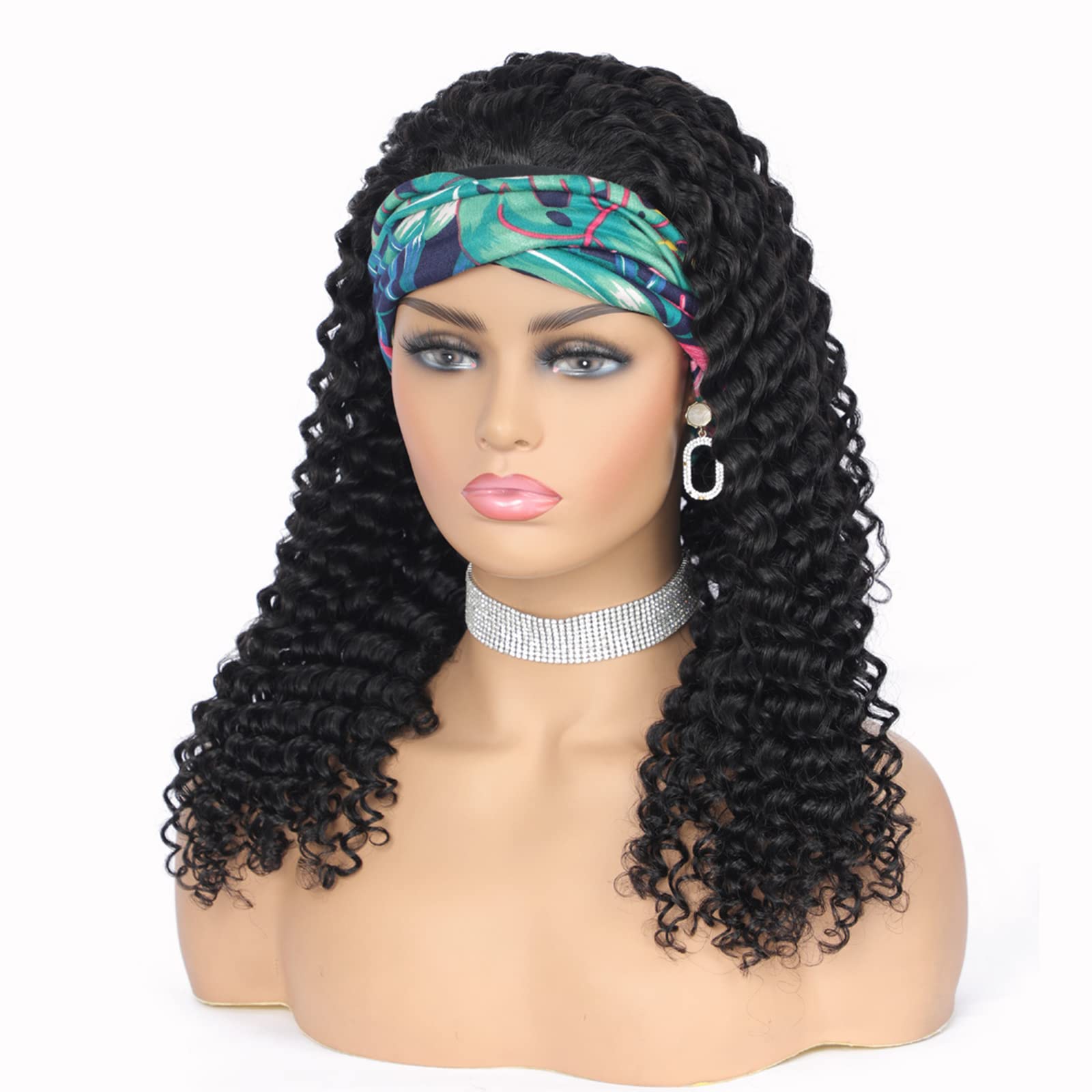 18 Inch Deep Wave Brazilian Human Hair Headband Wig for Black Women | Natural Color Glueless Lace Wig | Perfect for Daily Wear, Parties & Special Occasions