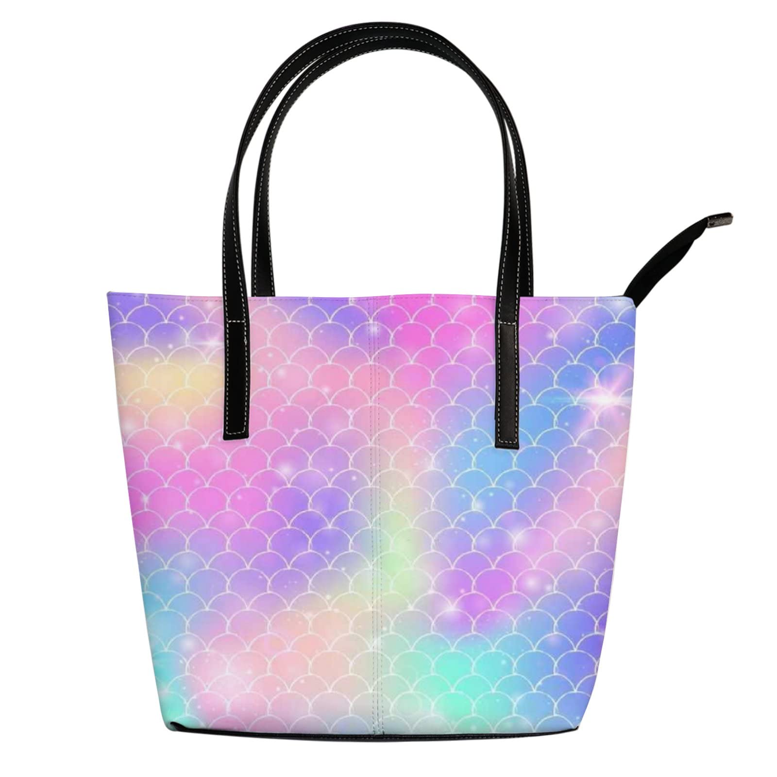 Stylish Mermaid Scale Print Leather Tote Bag for Women - Waterproof Crossbody Work Bag with Zipper - Perfect for Office, Travel & Beach Days