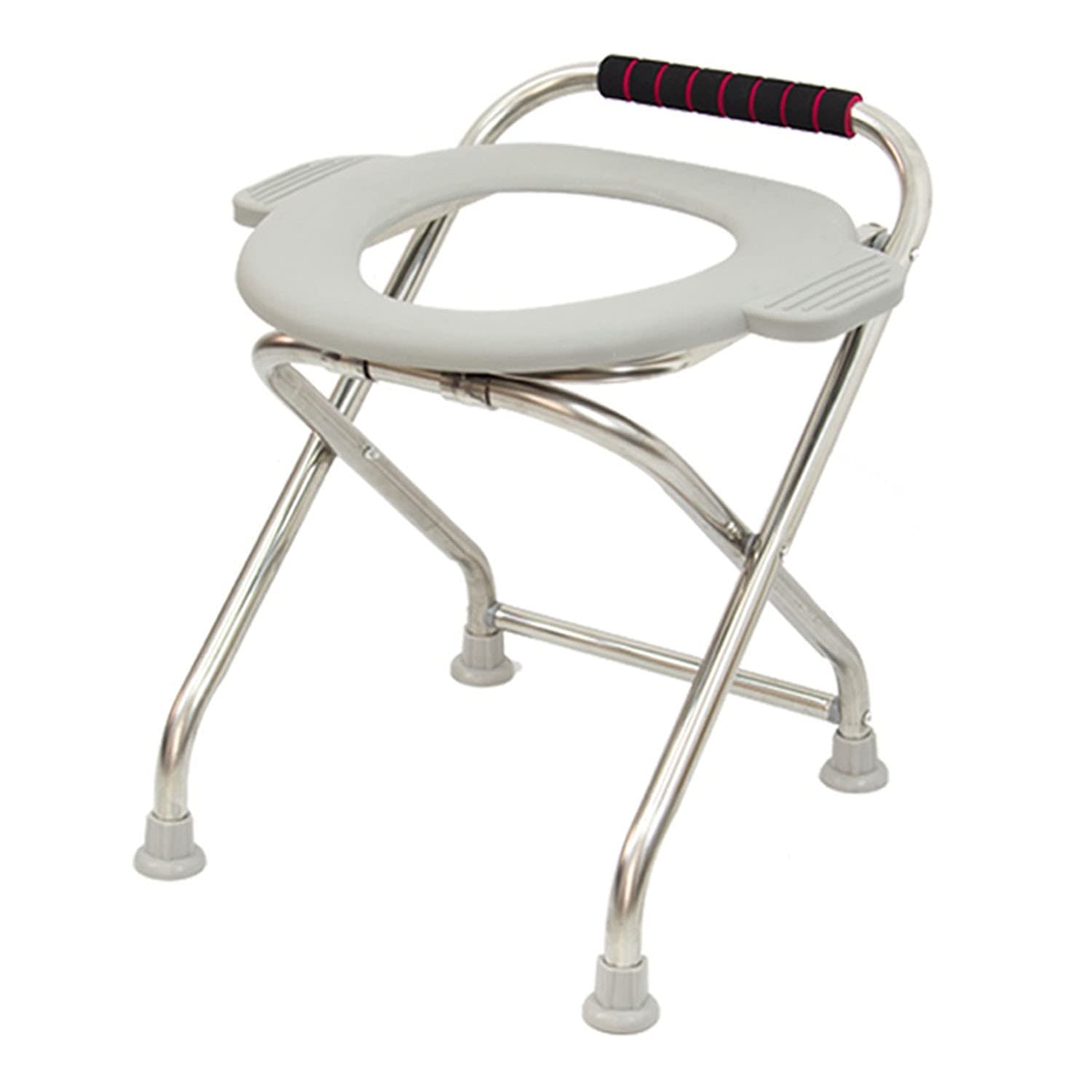 Portable Folding Commode Chair with Non-Slip Handrails & Padded Seat - 2-in-1 Shower Bath Seat with Garbage Bag - Stainless Steel Medical Toilet for Elderly & Disabled - Ideal for Home Care, Hospitals & Mobility Assistance