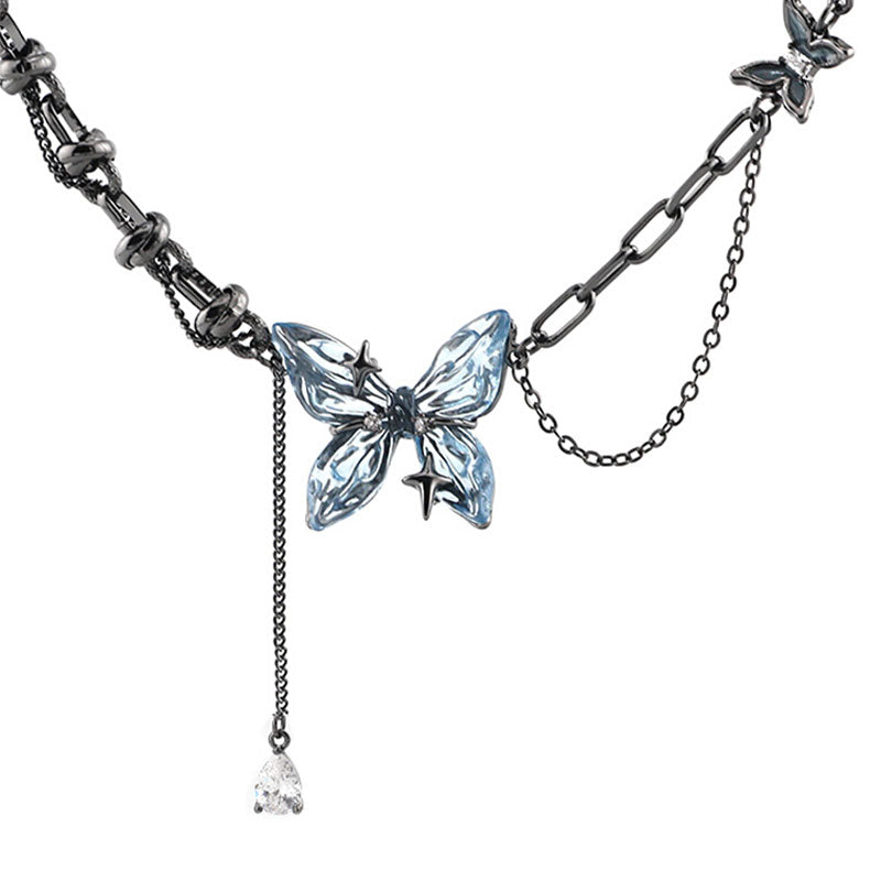 DOACH STYLE Ice Blue Butterfly Pendant Necklace for Women - Elegant Layering Jewelry Gift for Birthday, Anniversary & Valentine's Day - Perfect for Parties, Weddings & Everyday Wear