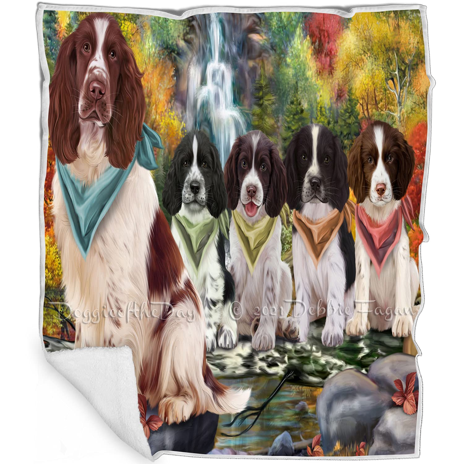 Scenic Waterfall Springer Spaniel Dog Blanket - Ultra Soft Lightweight Cozy Throw for Pets - Durable Woven Animal Theme Blanket (50x60) for Sofa, Couch, Bed & Travel | BLNKT57691