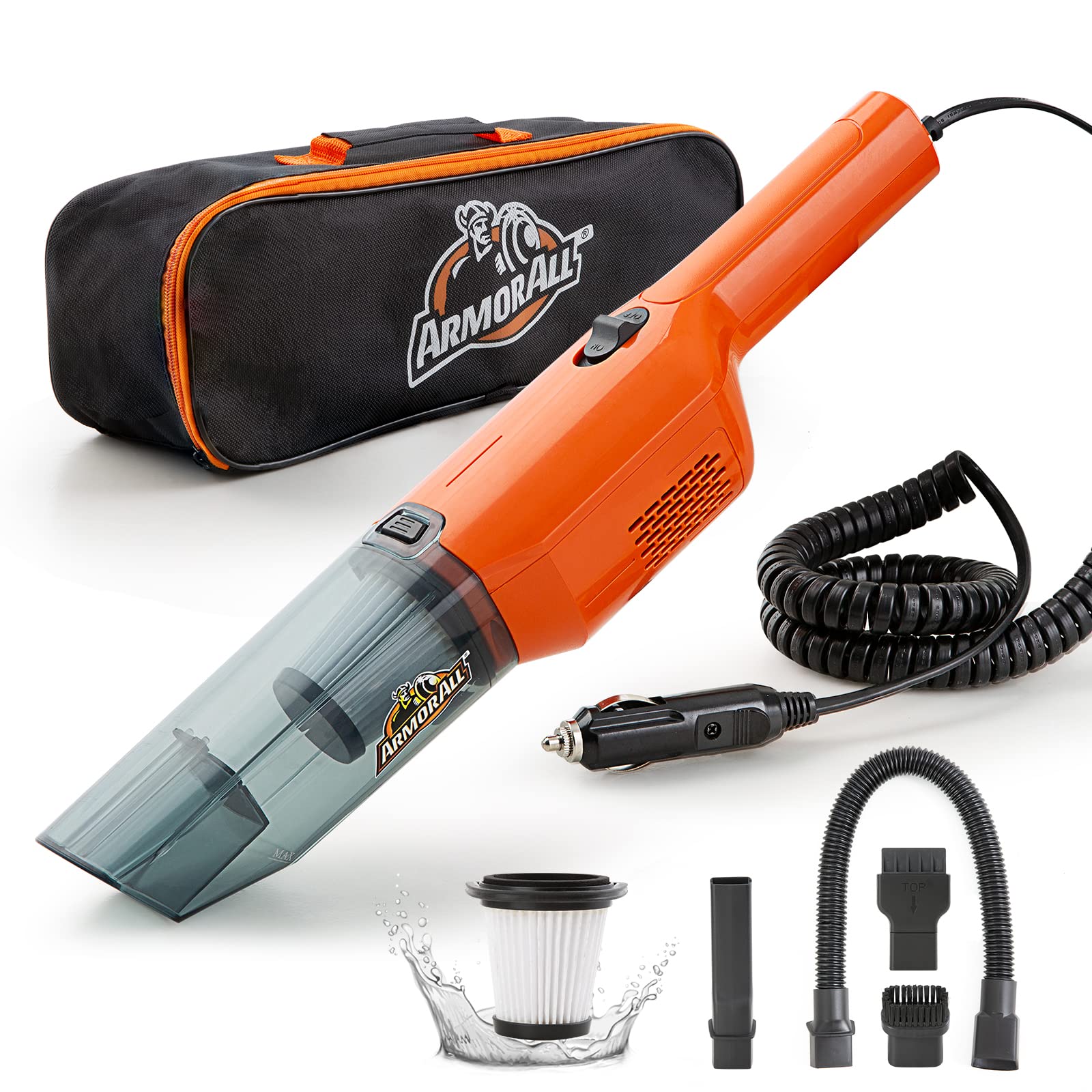 Armor All AA12V2 0903 Compact Car Vacuum Cleaner - Portable Orange Auto Vac for Car Detailing, Home & Office Use