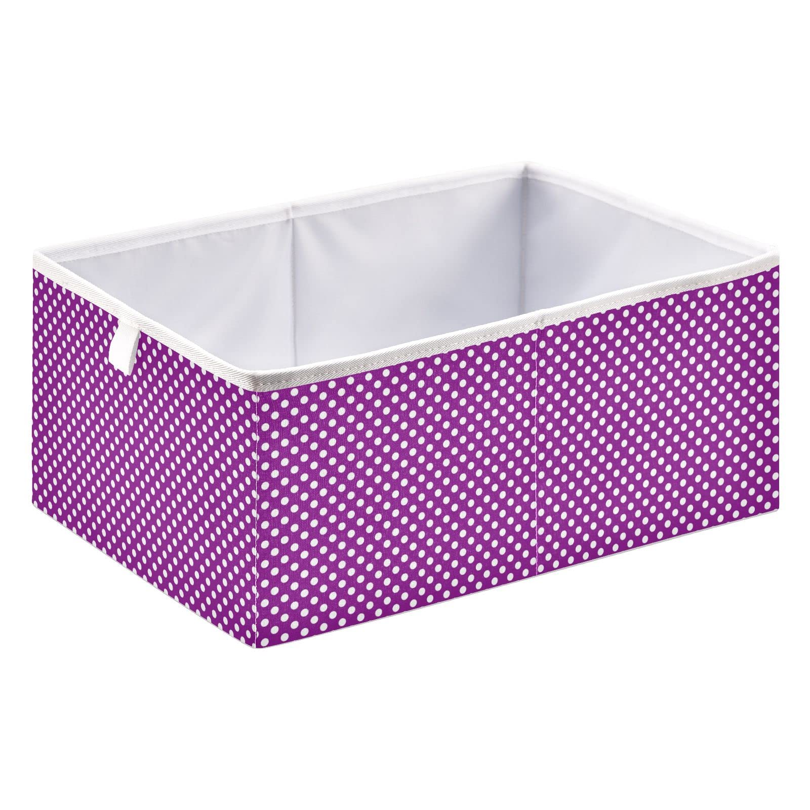 Ollabaky Purple Polka Dots Foldable Fabric Storage Cube Basket with Handle - Closet Organizer, Nursery Toy Bin, Shelving Storage Box for Home, Office & Kids Room Organization
