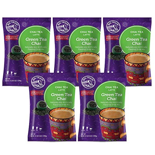 Big Train Chai Tea Latte Mix - Green Tea Flavor - 3.5 lb Bulk Bags (Case of 5) - Perfect for Coffee Shops, Cafes & Home Brewing