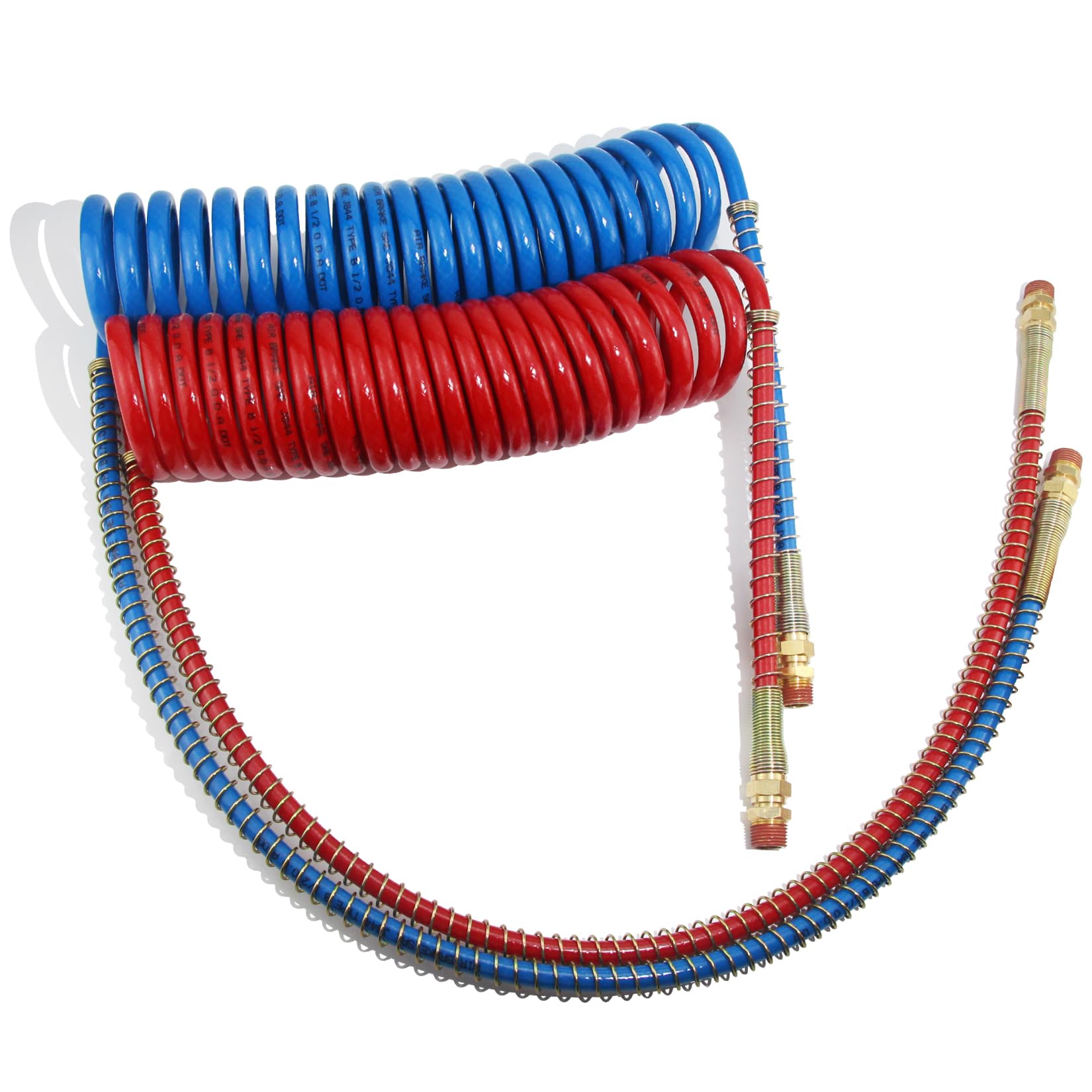 15Ft Coiled Air Brake Hose Assembly for Semi Truck - Red & Blue Coiled Air Brake Lines with 40
