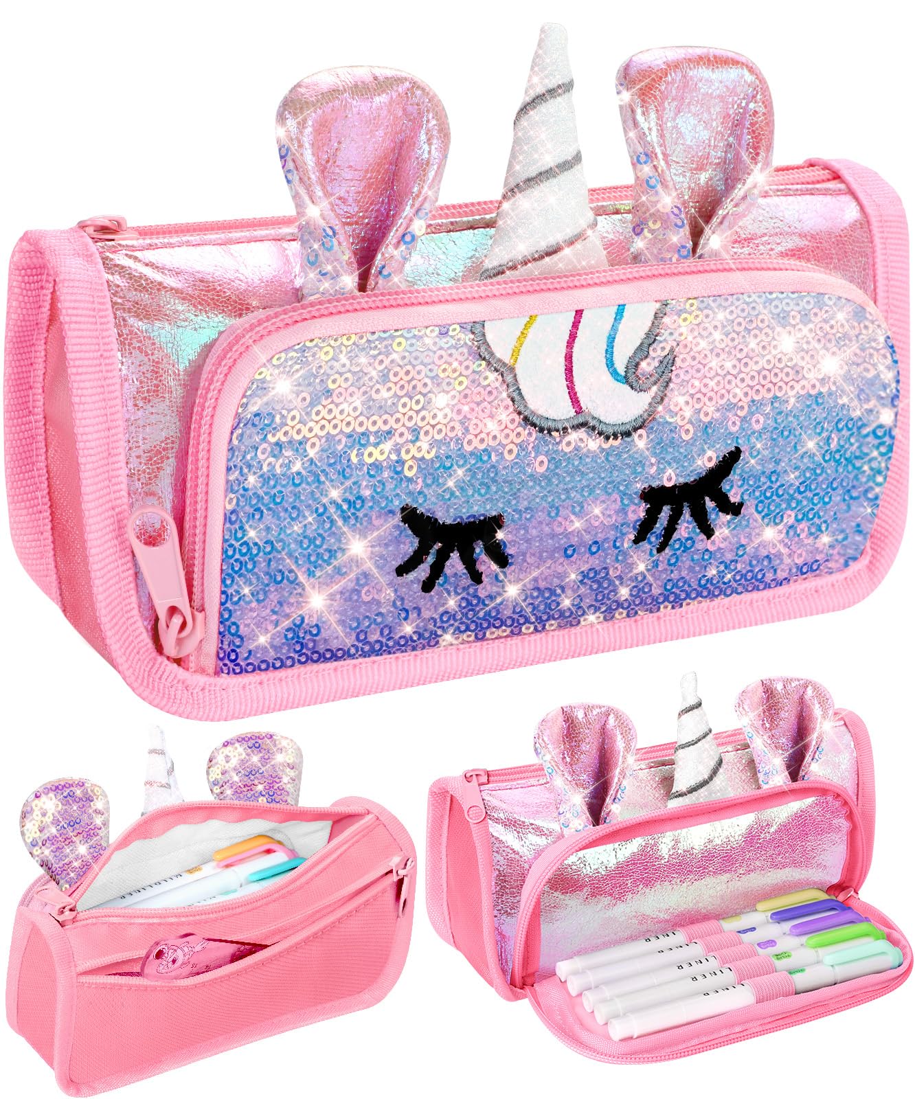 3D Sparkly Pencil Case for Girls - Glitter School Supplies for Students & Kids - Perfect for Back to School