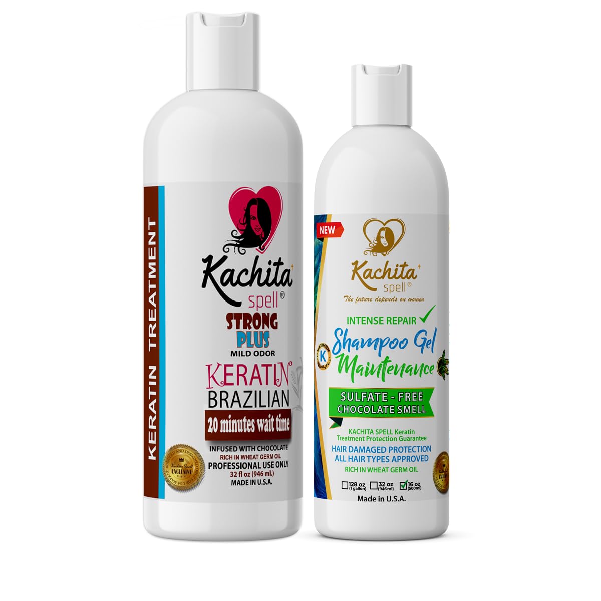 Brazilian Keratin Blowout Treatment Kit - Kachita Spell Chocolate 32 fl oz with Keratin Shampoo & Conditioner Set - Professional Salon Quality Hair Smoothing for Frizz Control & Shine Enhancement - Perfect for Home Use or Salon Treatments