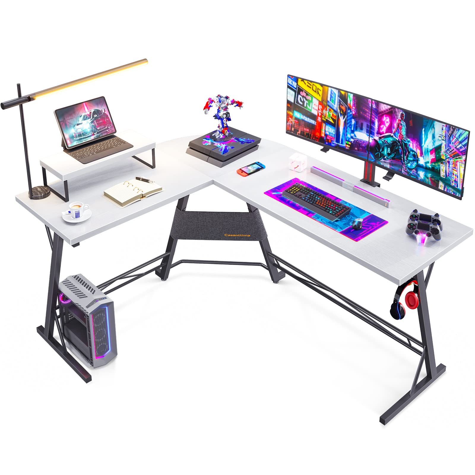 Premium L-Shaped Gaming Desk with Monitor Stand - 58