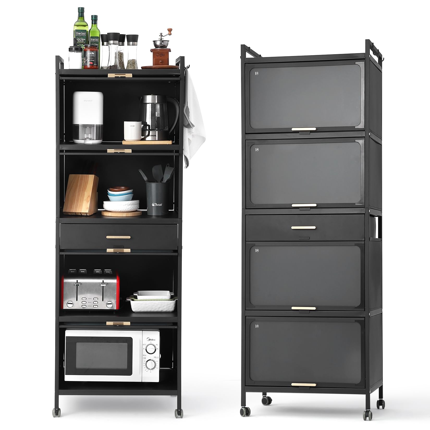 5-Tier Kitchen Storage Cabinet with Locking Wheels - 27.6