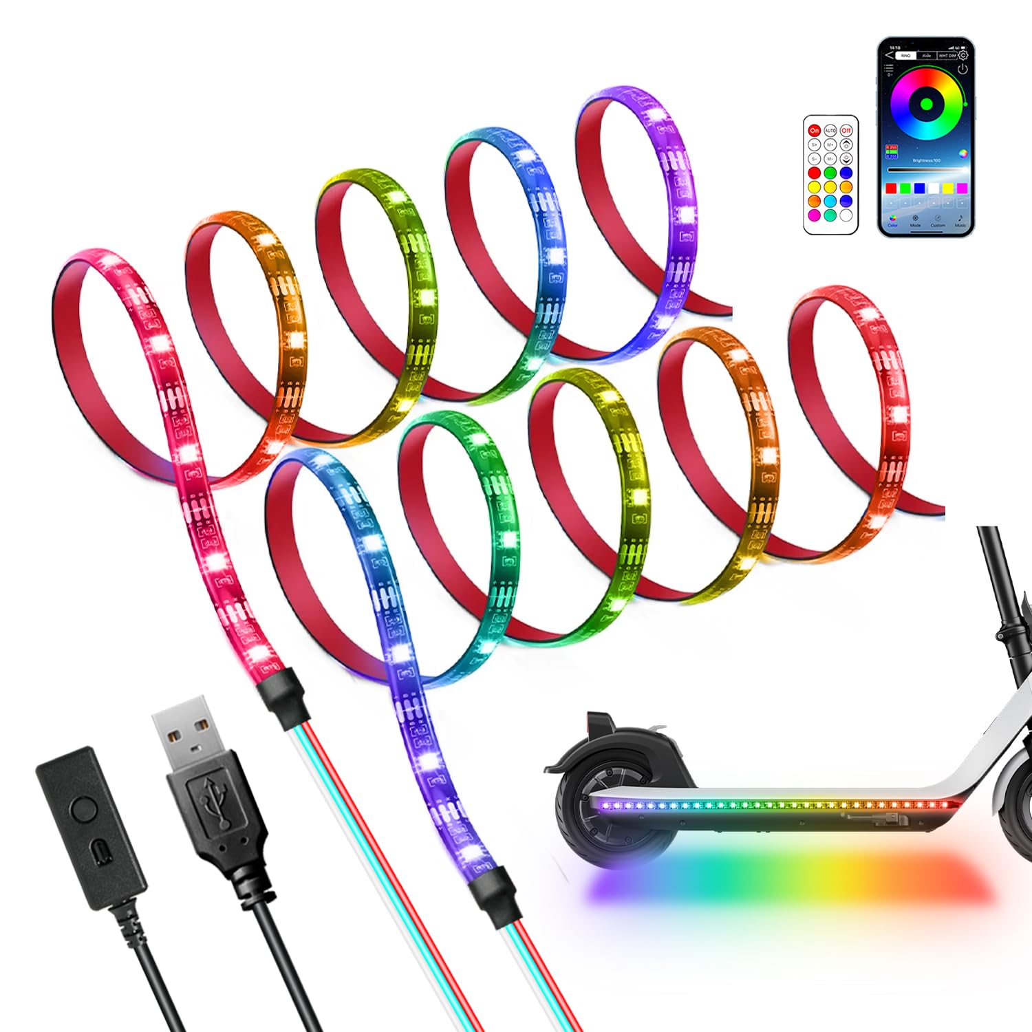 APP Controlled RGBIC Scooter Lights - Waterproof LED Lights for Electric Scooters, Skateboards & Bicycles | Perfect for Night Riding & Urban Commuting