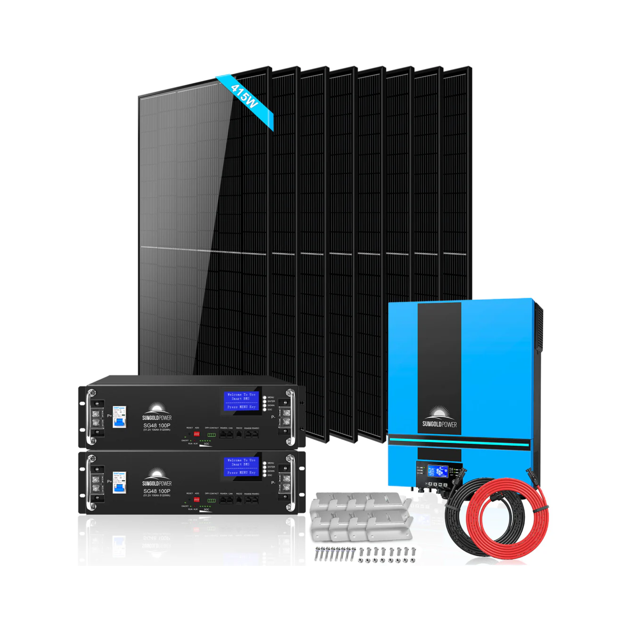 SunGoldPower 6500W Off Grid Solar Kit with 10.24kWh LiFePO4 Battery & 8x415W Panels | 48VDC 120VAC | Perfect for RV, Cabin, Emergency Backup Power