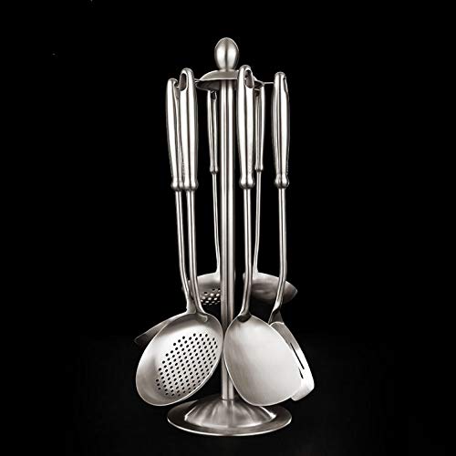 7-Piece Stainless Steel Spatula Set - Kitchen Utensils with Turner, Spoon, Shovel & Colander - Durable Cooking Tools with Storage Rack - Perfect for Baking, Flipping Pancakes & Serving Rice