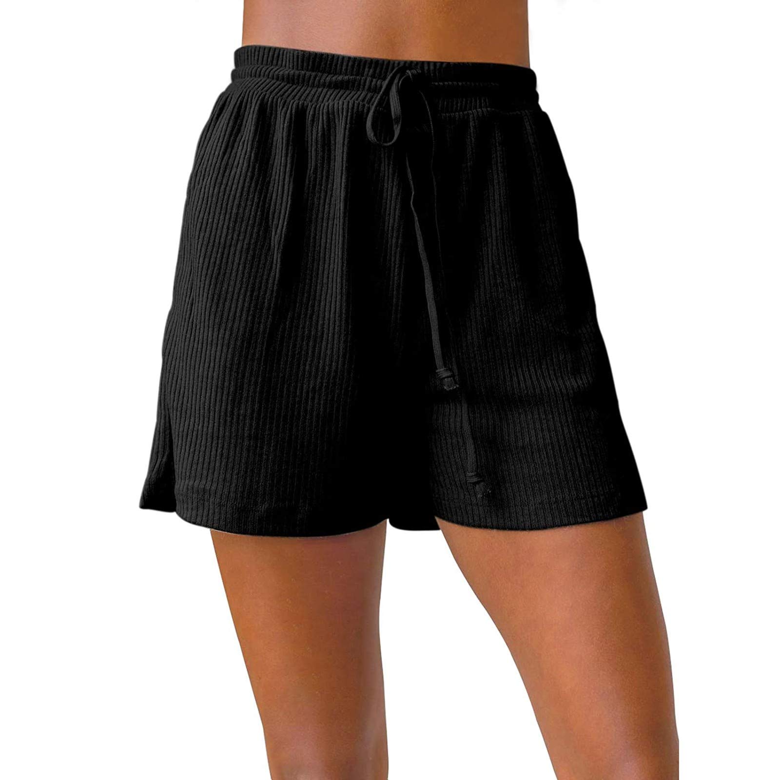 Homlpope Women's Ruched Paperbag Pleated Knit Shorts - Casual Ribbed Summer & Fall Beach Shorts for Women | Perfect for Vacation, Outing, and Relaxing