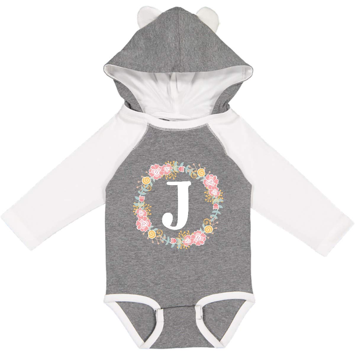 Inktastic Monogram Letter J Floral Rose Wreath Long Sleeve Baby Bodysuit - Soft Cotton Creeper for Newborns, Infants & Toddlers - Perfect for Family Photos, Holidays & Special Occasions