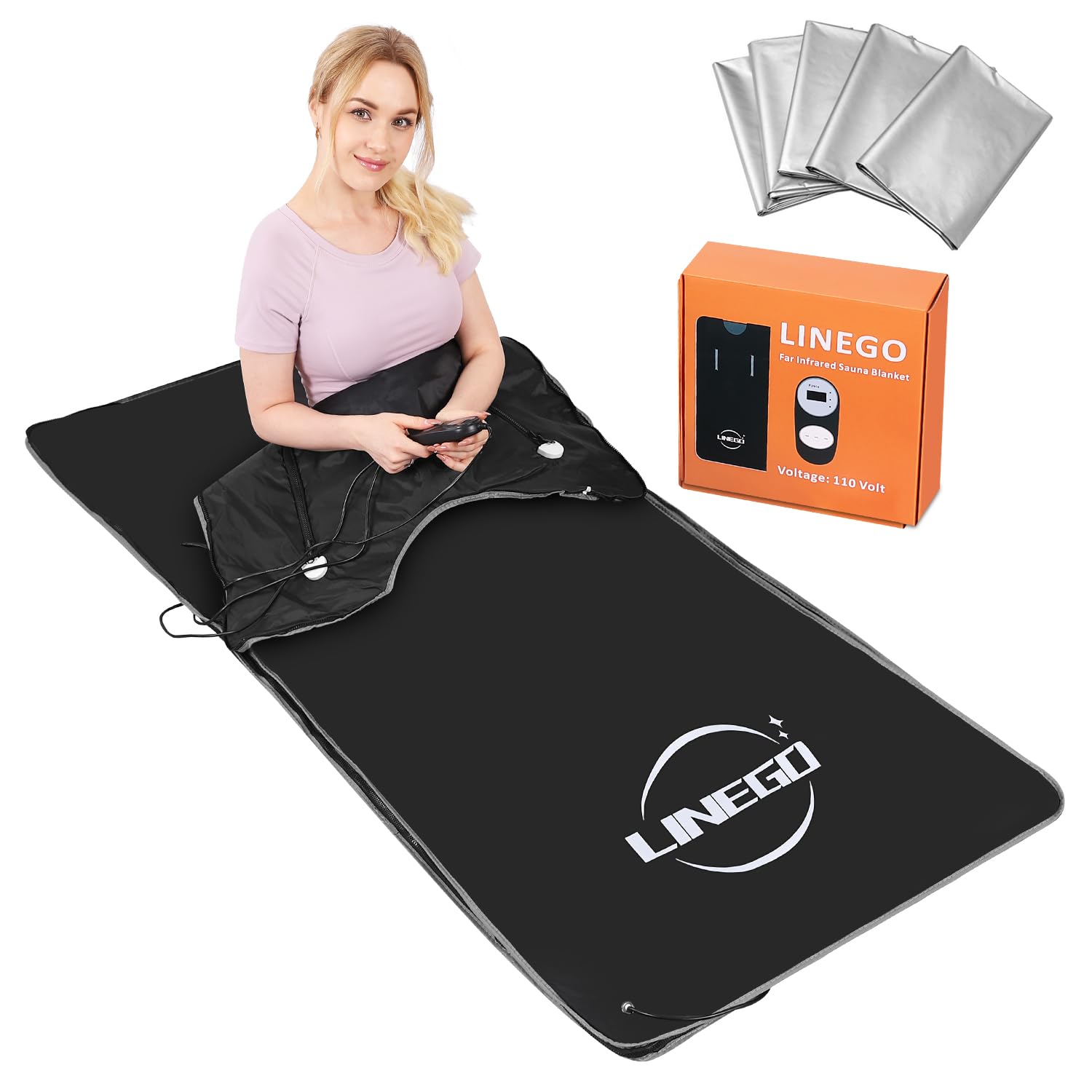 Linego Far Infrared Sauna Blanket for Detox & Relaxation - Portable Home Spa with Remote Control (Regular, Black) - Perfect for Home Use, Yoga Recovery & Pain Relief