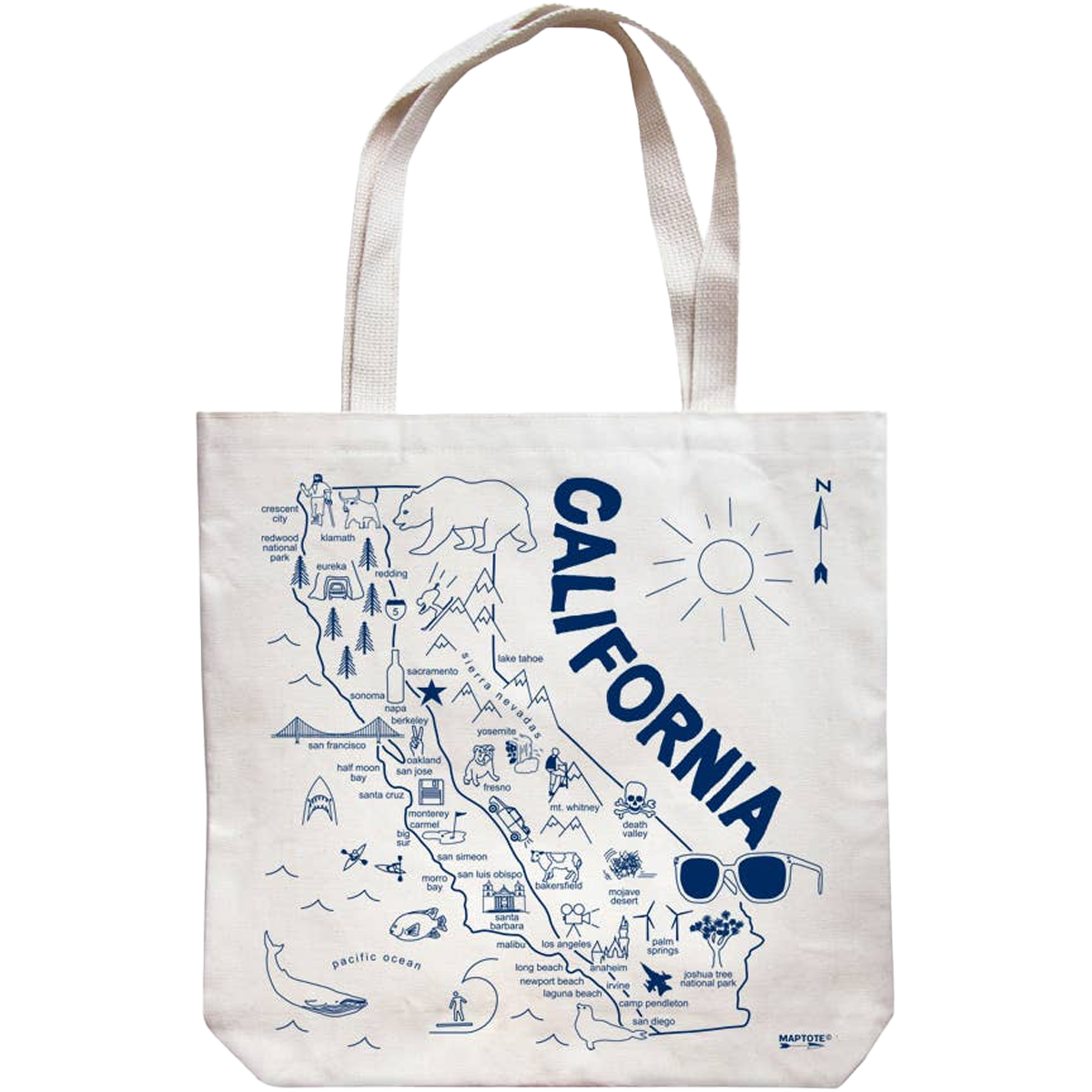 California Market Tote Bag - Eco-Friendly Reusable Grocery Shopping Tote with Reinforced Handles for Farmers Market, Beach, Picnics & Daily Errands