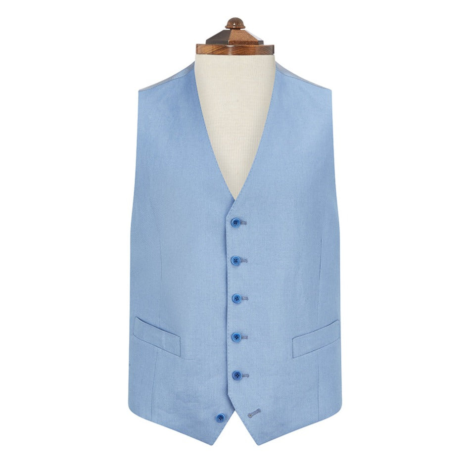 Hyde Pale Blue Twill Linen Waistcoat for Men - Classic Formal Vest for Weddings, Business & Special Occasions