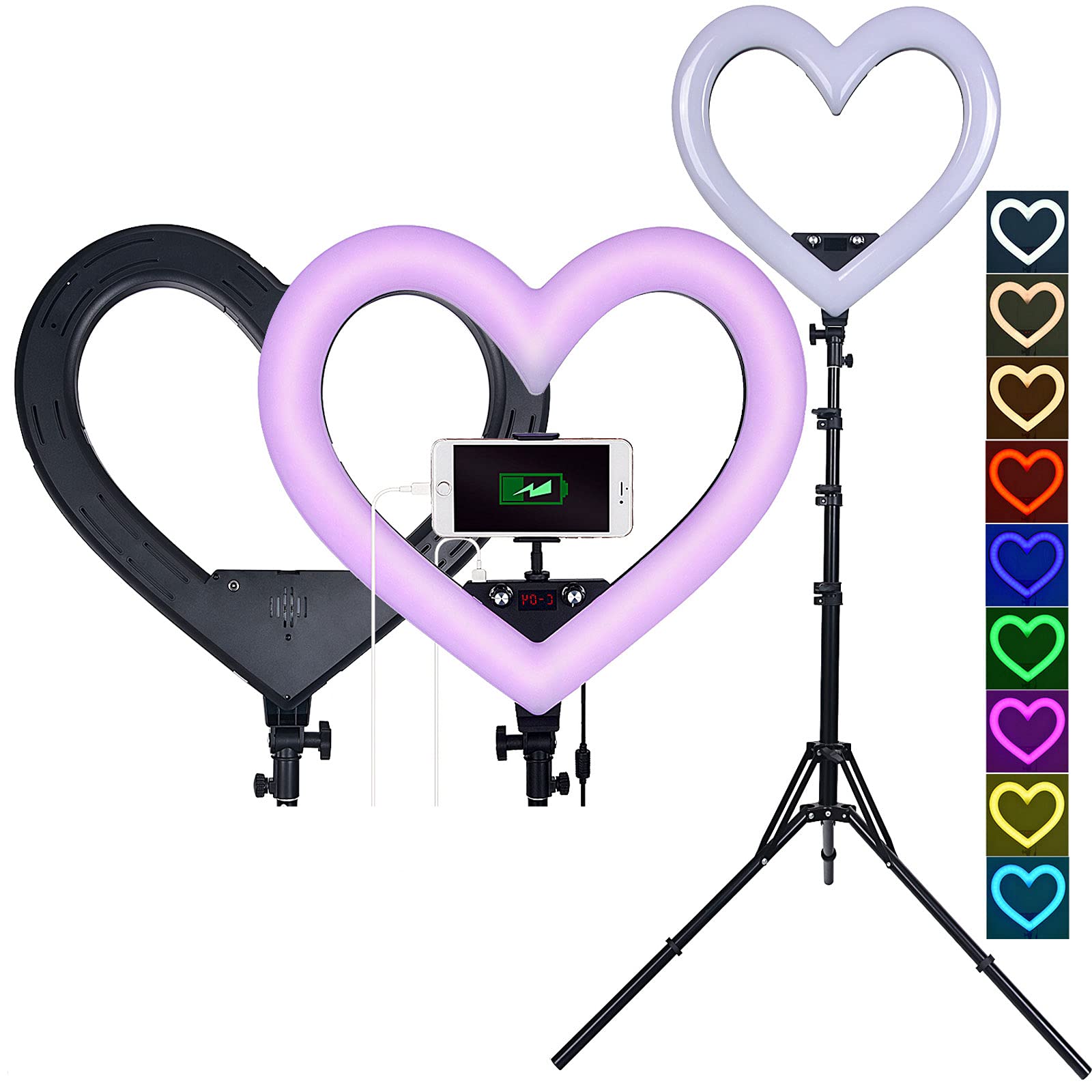 Heart Shaped Ring Light with Tripod Stand & Phone Holder - 3200K-5600K Adjustable Selfie Light for Makeup, Live Streaming, YouTube Videos & Photography - Perfect for Home Studio, TikTok & Instagram Content Creation