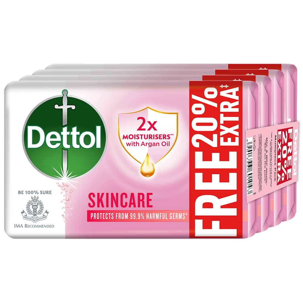 Dettol Moisturizing Beauty Soap Bar with Argan Oil - 600g (Pack of 4) | Gentle Cleansing for Soft, Smooth Skin | Ideal for Daily Bathing, Showering & Handwashing