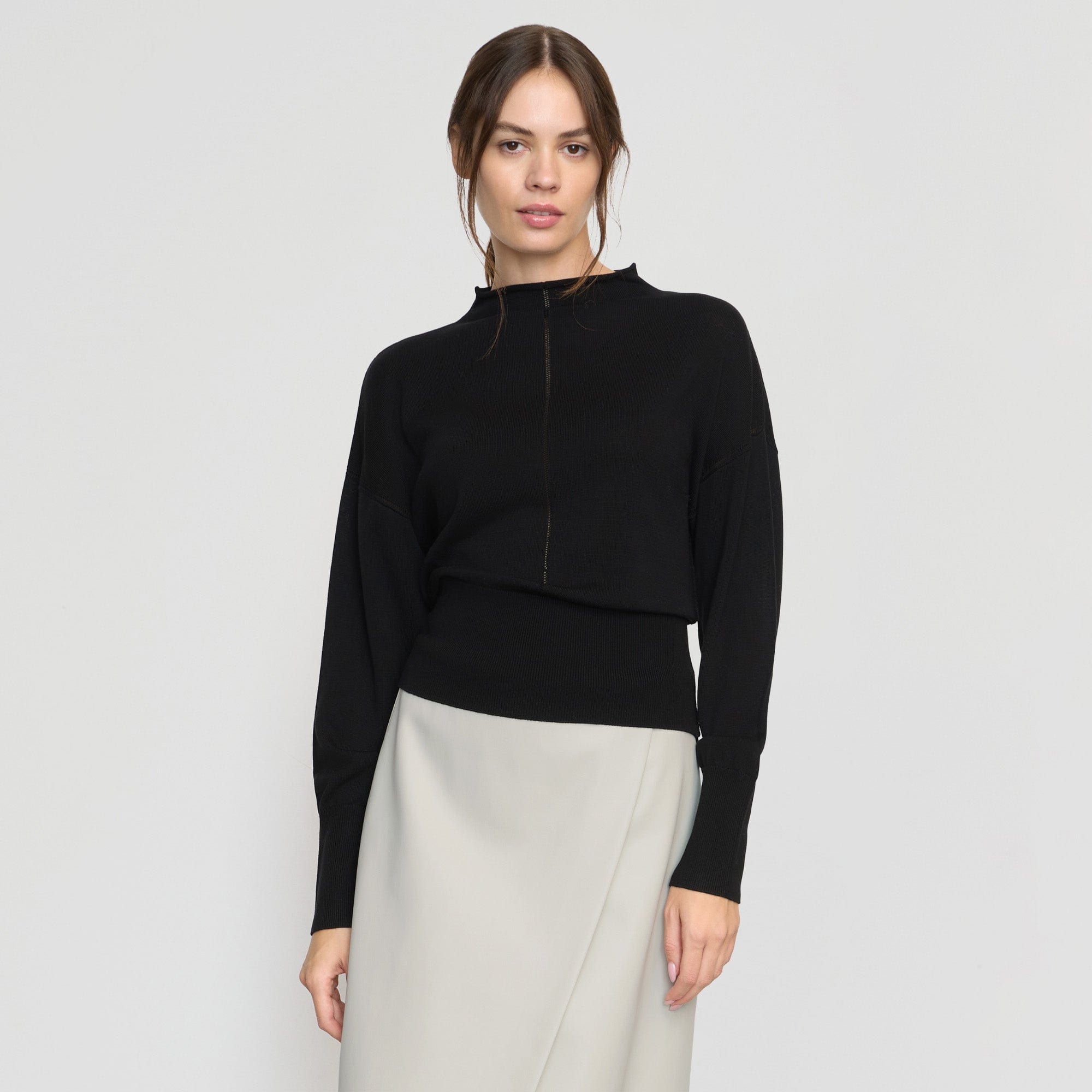 Jillian Pointelle Tencel Wool Sweater Women's Lightweight Knit Pullover - Perfect for Fall Layering & Winter Office Wear