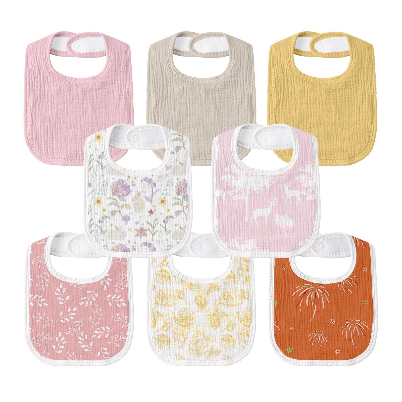 GLLQUEN 8-Pack Soft Cotton Muslin Drool Bibs for Babies - Adjustable Bandana Bibs for Boys & Girls, Newborn Feeding & Teething Essentials (Flower Print) - Perfect for Daily Use, Daycare, and On-the-Go Parenting