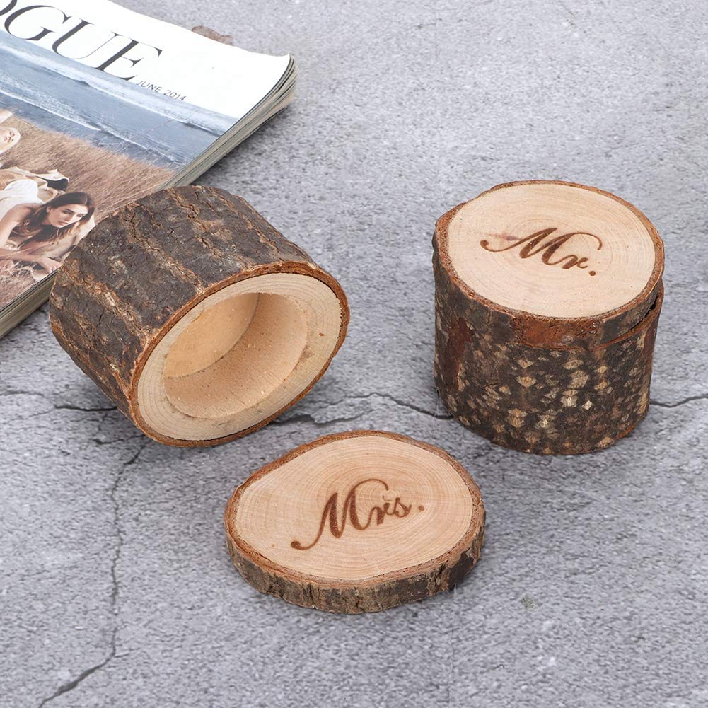 Wooden Engagement Ring Box Set of 2 - Rustic Wedding Proposal Jewelry Holder Case for Bride & Groom (MR & Mrs) | Perfect for Wedding Ceremonies, Vow Renewals & Anniversary Gifts