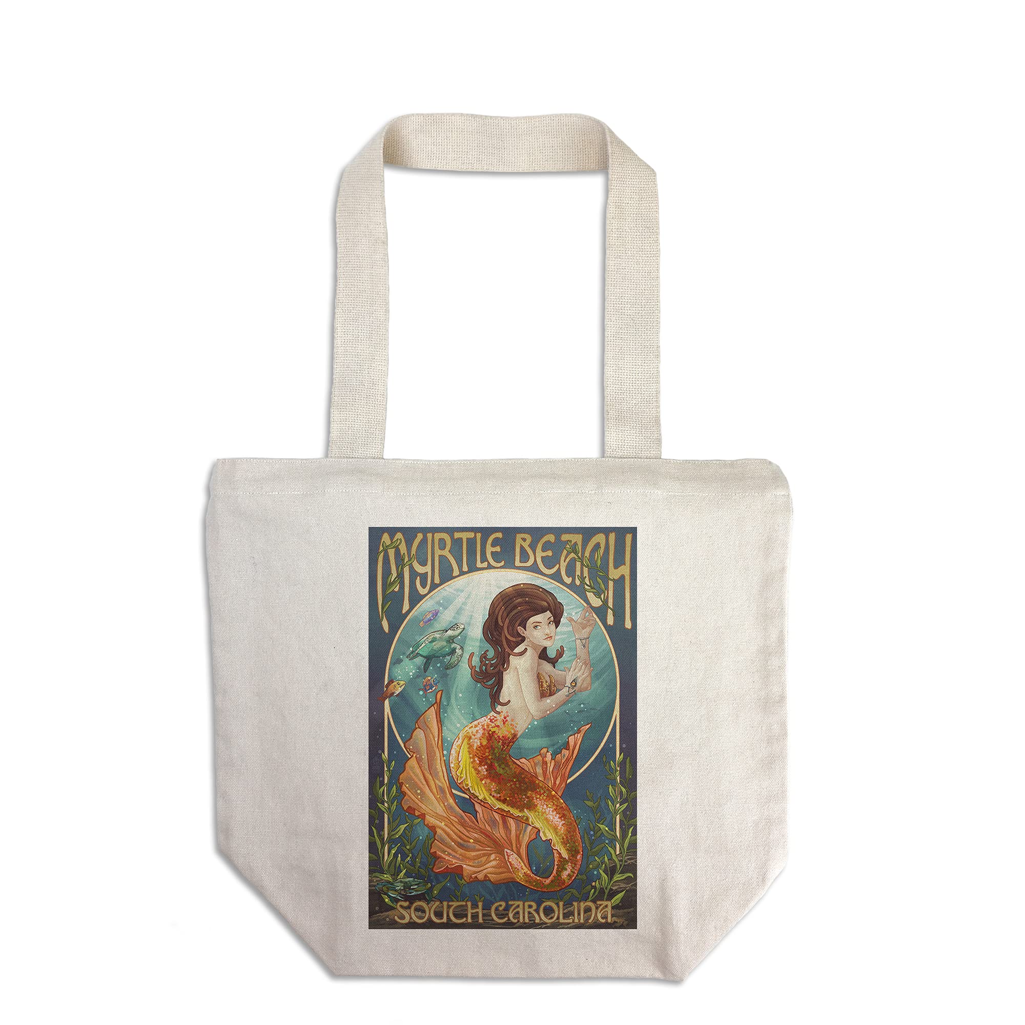 **Lantern Press Myrtle Beach SC Mermaid Tote Bag - 100% Cotton Canvas Reusable Shopping Bag for Women, Beach, Grocery & Travel - Perfect for Beach Trips, Grocery Shopping, and Daily Errands**
